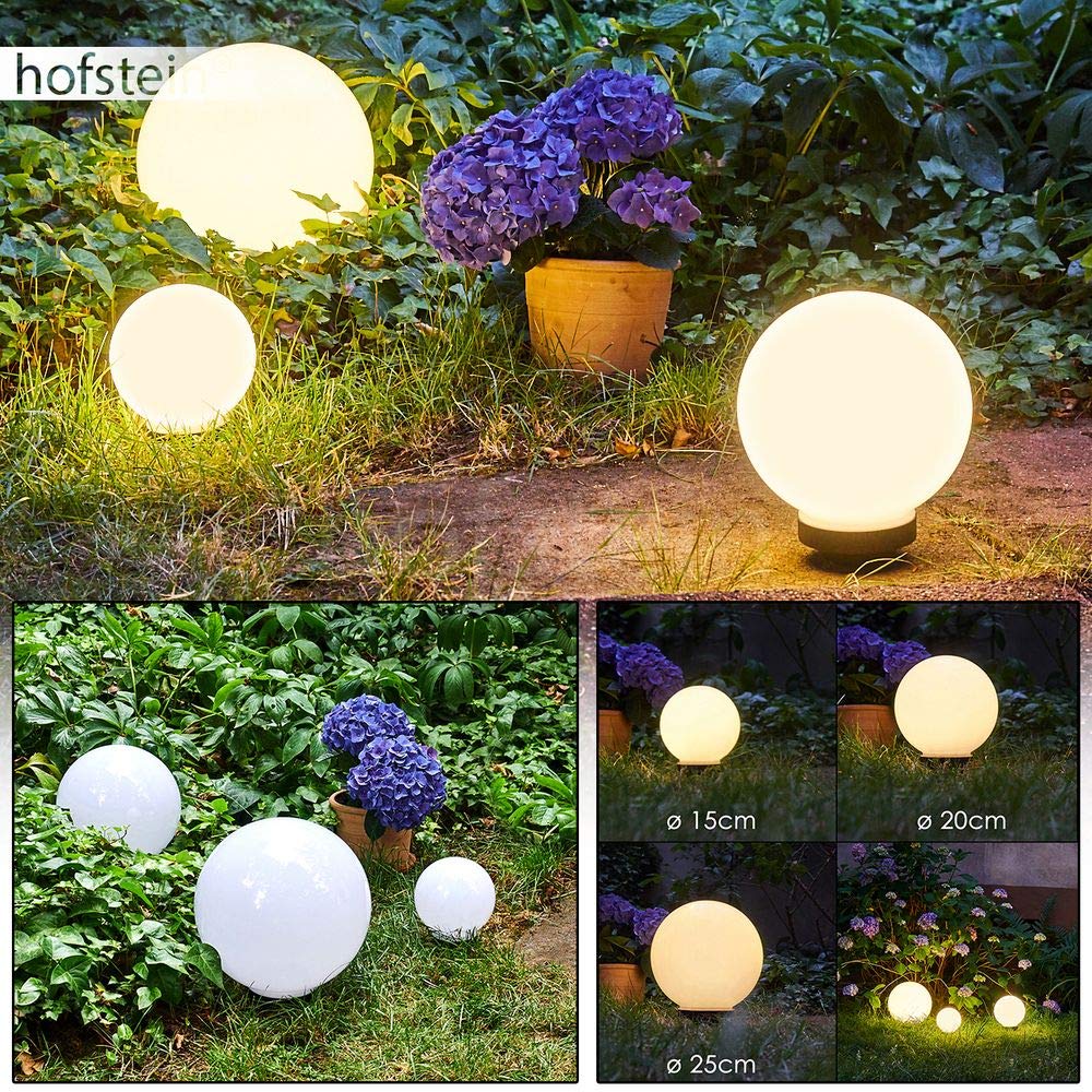 Solarleuchten Campinas, Kugellampen 3er Set, Kugelleuchten aus weißem Kunststoff Ø 15, 20 und 25 cm mit Erdspiess, Außenleuchten mit Ein/Aus-Schalter, Solarlampen 3000 Kelvin (warmweiß)
