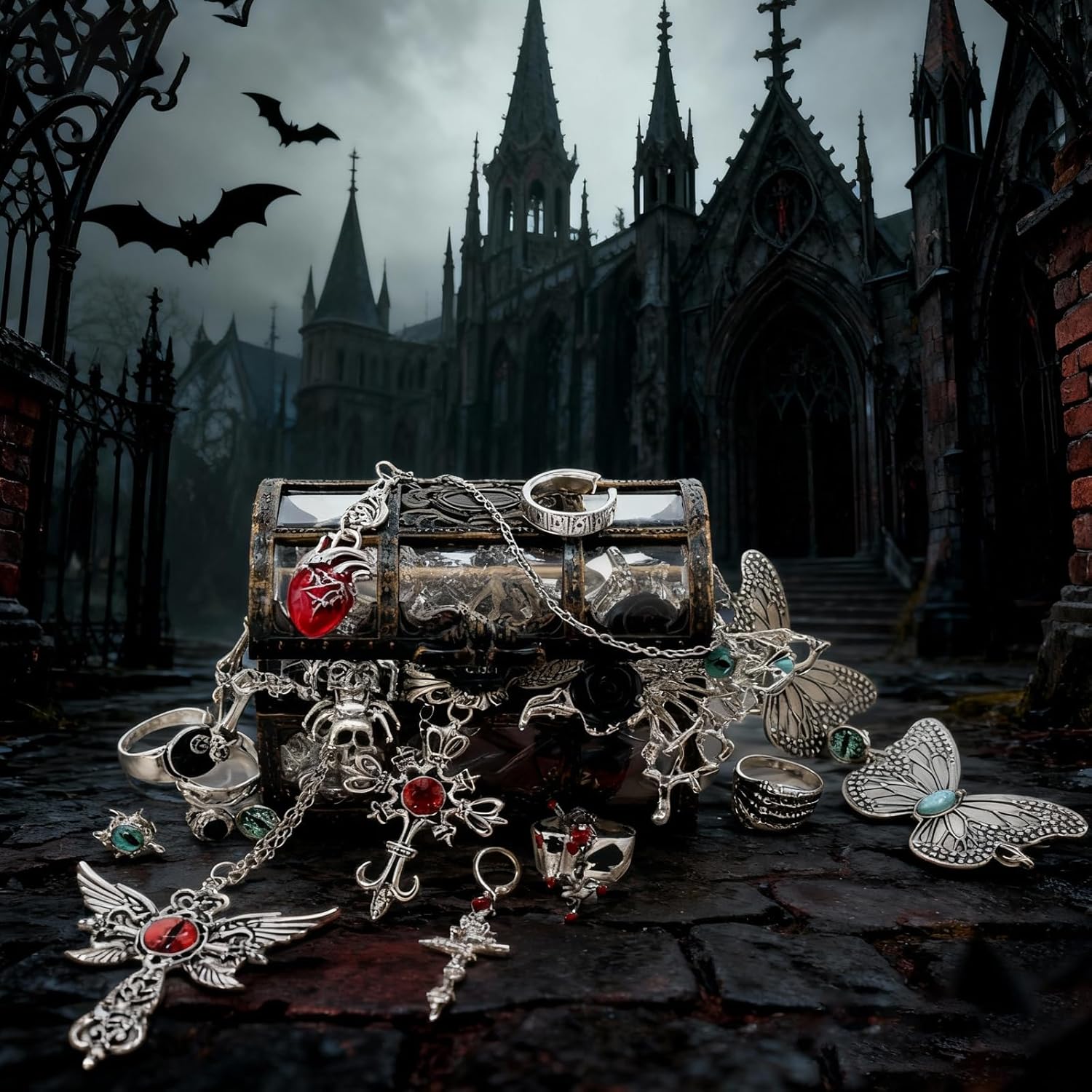 Mystery Jewelry Jar, 40Pcs Surprise Gothic Jewelry Box for Women Men, Halloween Treasure Chest, Unique Gift Set-Necklace, Earrings, Rings and Bracelets - Image 8