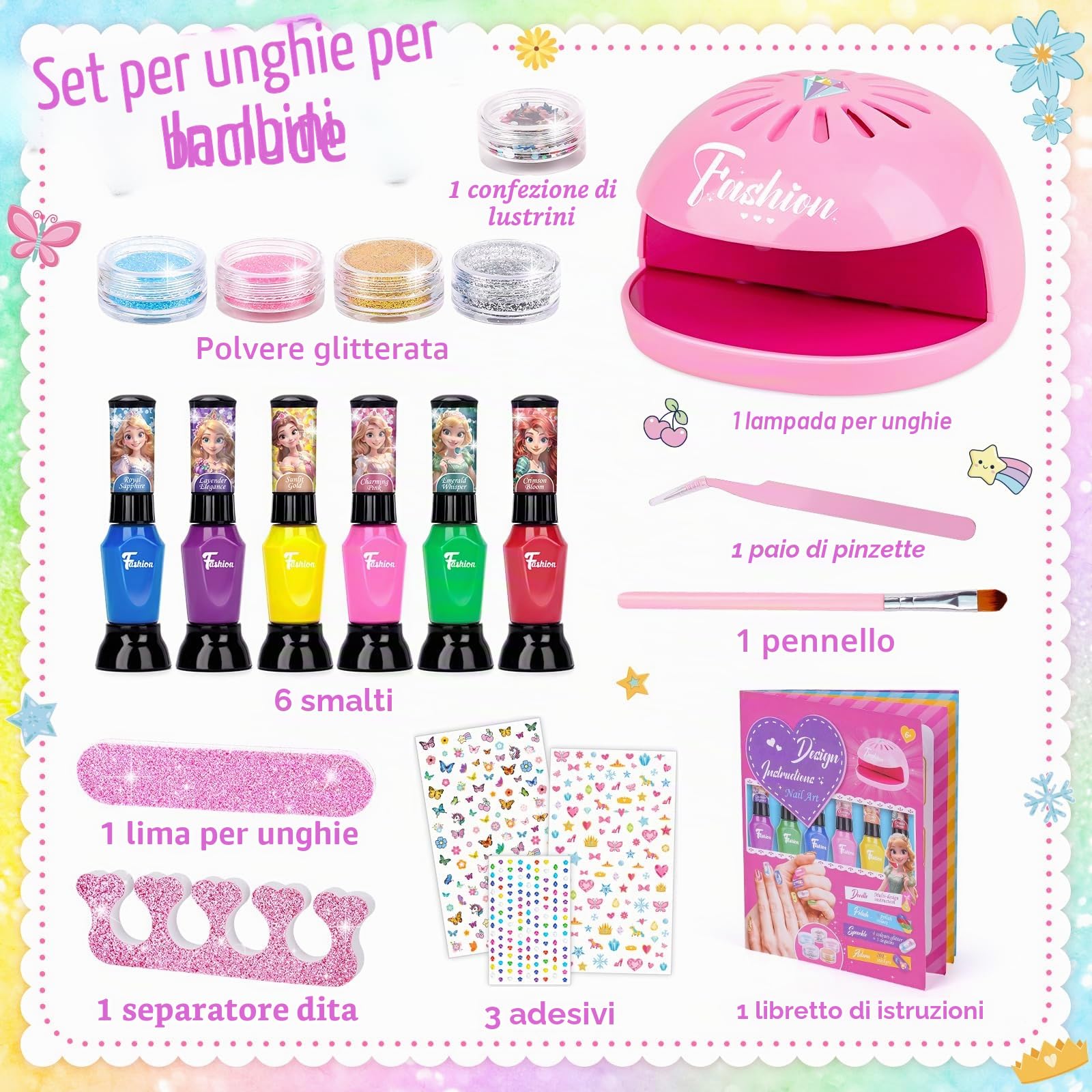Regalo Bambina 6 7 8 9 10 Anni: Smalto Unghie Bambini, Smalti Non Tossico Staccabile Kit Unghie con Penna Asciuga Smalto, Regali di Compleanno per Ragazze, Salone Bellezza Giochi 5-12 Anni Femmina