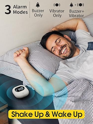 Miniatura 2 de Reloj despertador vibratorio para durmientes pesados, reloj despertador inalámbrico para viajes, funciona con pilas USB-C recargable, intensidad de