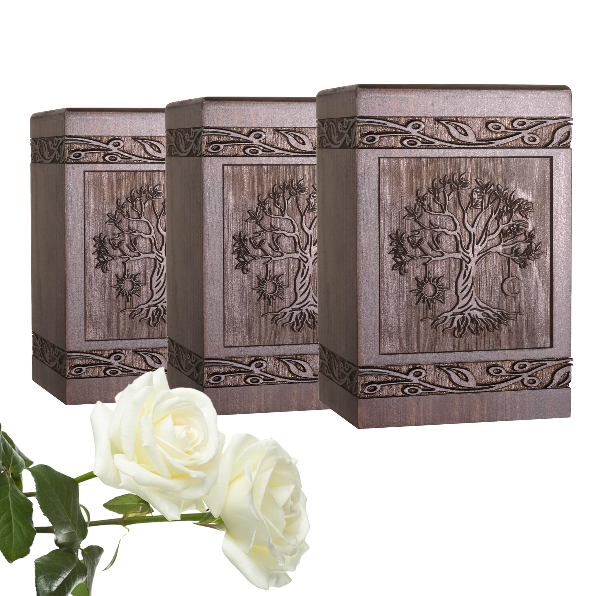 Cremation Urns for Human Ashes Adult Male Female, Wooden Tree of Life Urns Box and Casket for Ashes Men Women Child, Pets Cat Dog Urn, Large Burial Funeral Urns for Ashes