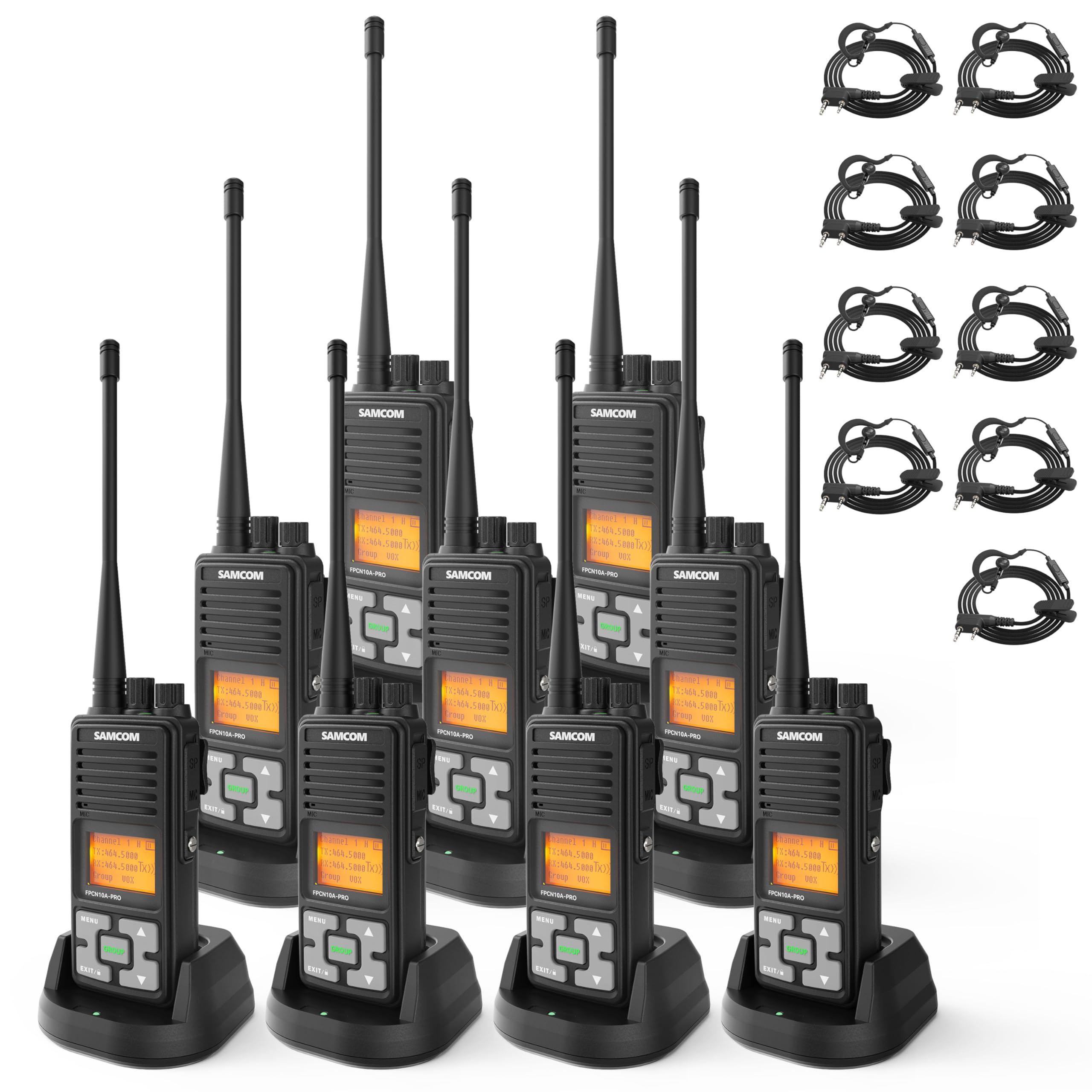 SAMCOM FPCN10A-PRO UHF Two Way Radio Long Range Walkie Talkies, 9 Pack