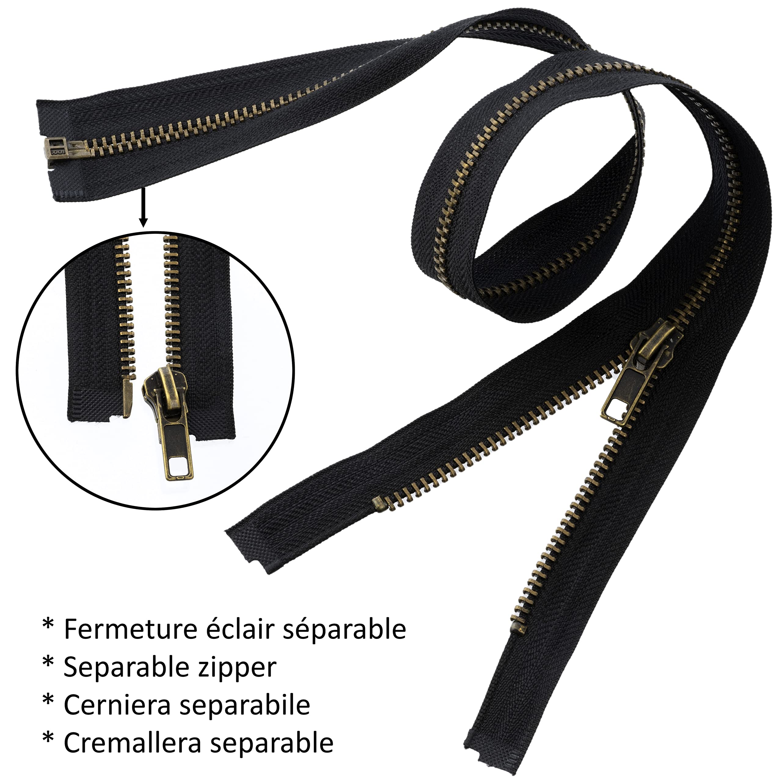 Cerniera Lampo Separabile N°8 - 65cm Nero/Argento - Per Abbigliamento, Borse, Cuscini - Cursore In Metallo - Foto 3