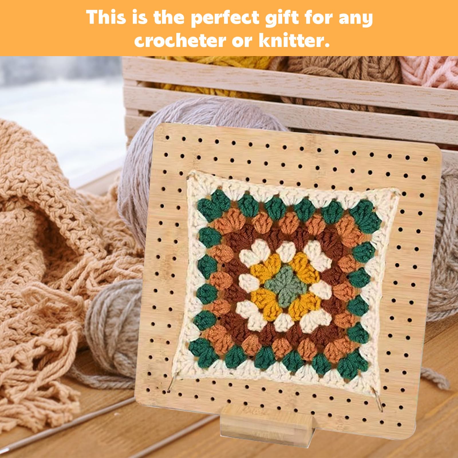 Tavola Per Bloccare Granny Square All'Uncinetto - Legno Di Bambù 29x29 Cm, Con 30 Aghi E Base - Foto 10