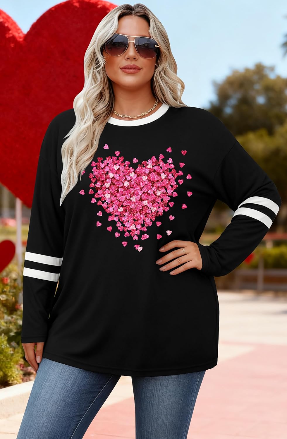 Valentine Shirts for Women Valentine's Day Love Heart Graphic Long Sleeve Tee Tops - Image 3
