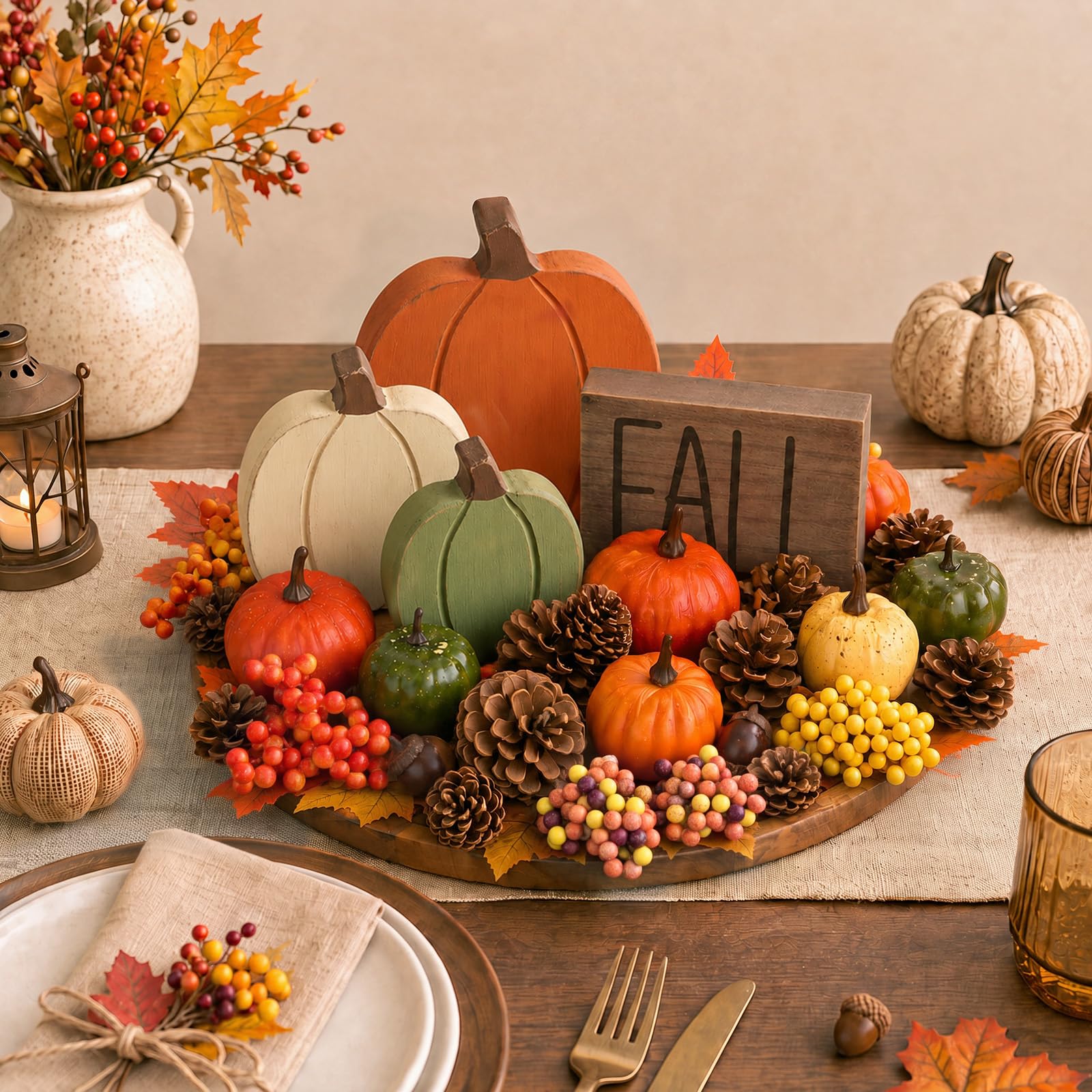 Amyhill Set di 39 decorazioni per vassoio a forma di zucca autunnale, kit