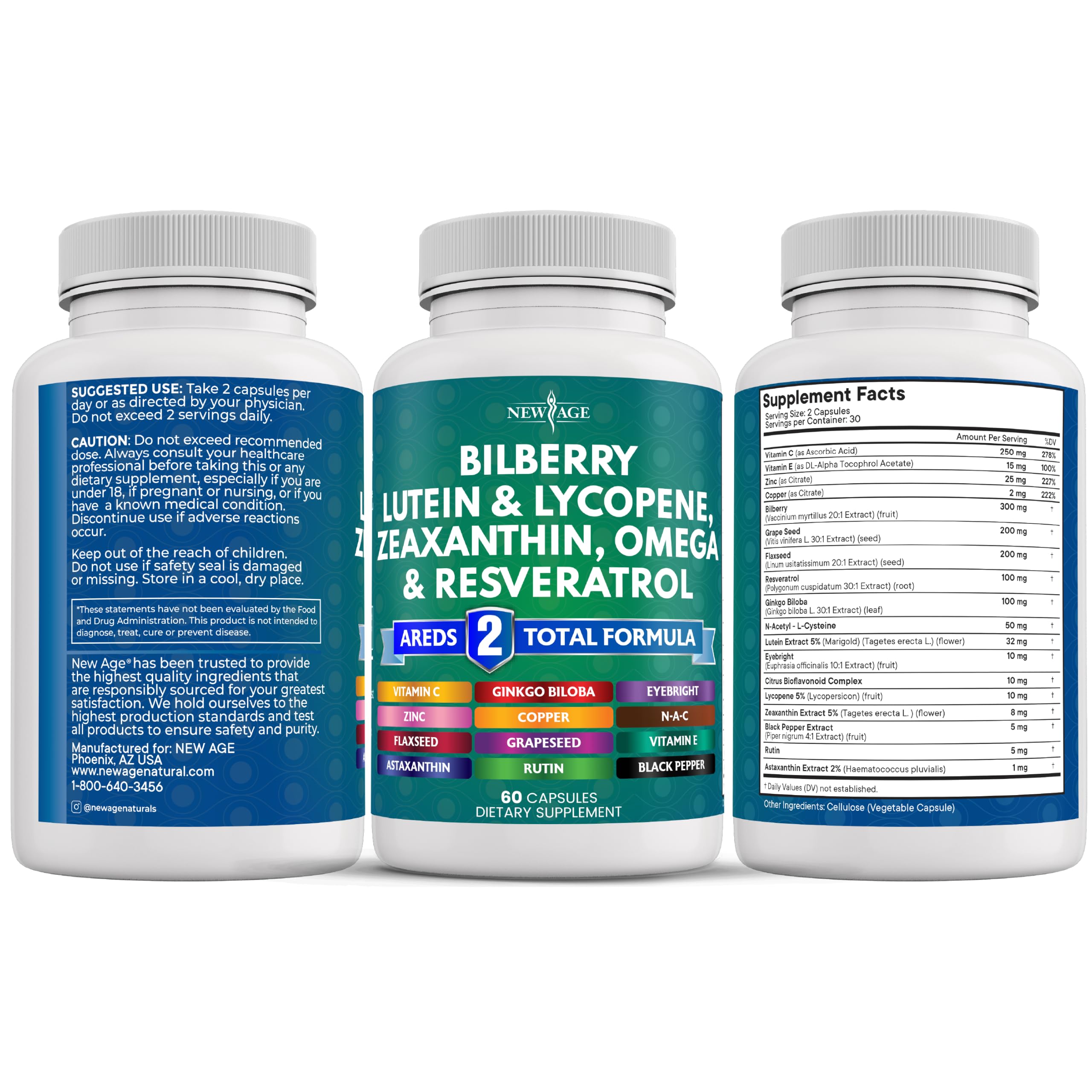 NEW AGE Eye Health Vitamins with Bilberry, Lutein & Zeaxanthin, Lycopene, Resveratrol, Grape Seed Extract, Astaxanthin - Eye Vitamin - 180 Count — Amazon image 7