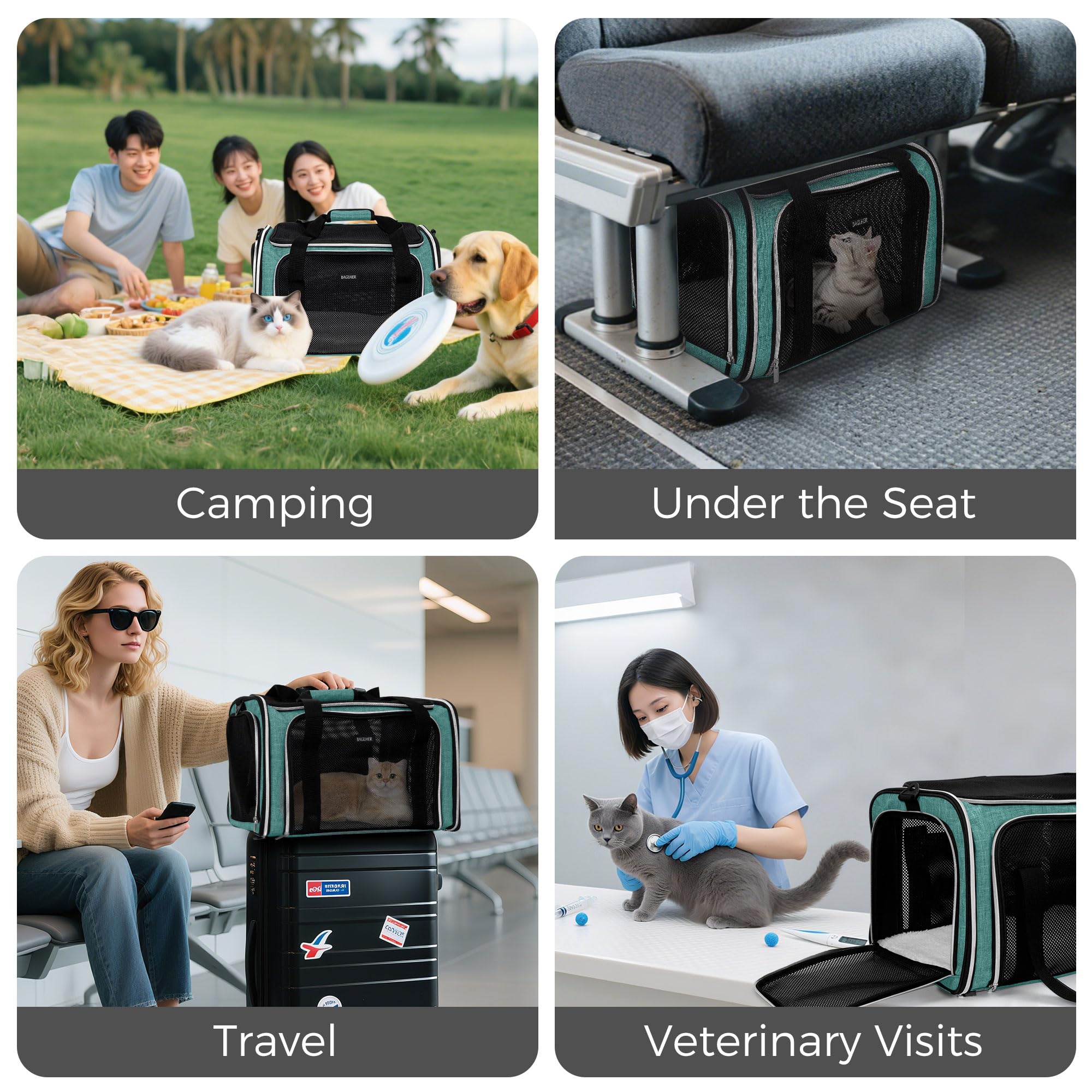 BAGLHER Pet Travel Carrier, Cat Carriers Dog Carrier for Small Medium Cats Dogs Puppies, Airline Approved Small Dog Carrier Soft Sided, Collapsible Puppy Carrier. Green - image 7