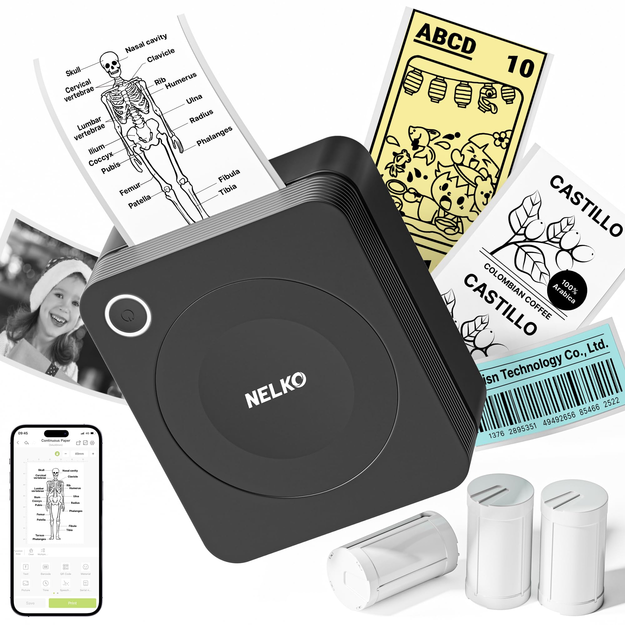 Imprimante Portable Imprimante Autocollants Bluetooth PM230 - Mini Printer Portable Avec 3 Rouleaux Papier - Pour Smartphone Et Tablet - Blanc Imprimante Pour Smartphone Tablet