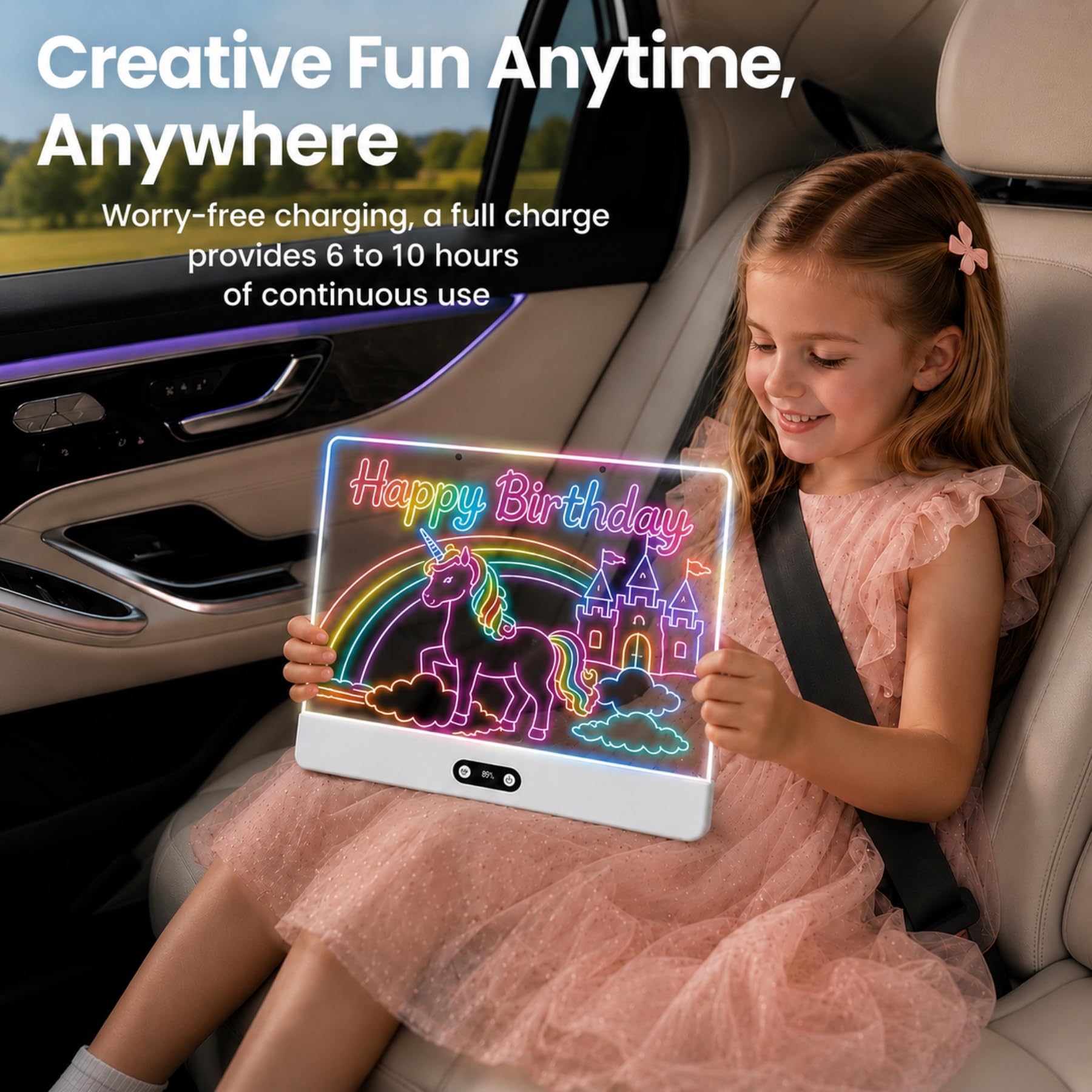 sylvwin Tableau à dessin LED avec couleurs, tableau notes avec 8 couleurs, 3 modes d'éclairage, rechargeable, en acrylique, cadeau créatif, jouet pour enfants/adolescents, blanc