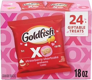Goldfish Strawberry Shortcake Valentine's Day Baked Graham Snacks, 24 Count Pouches - Fun Gifting Treats