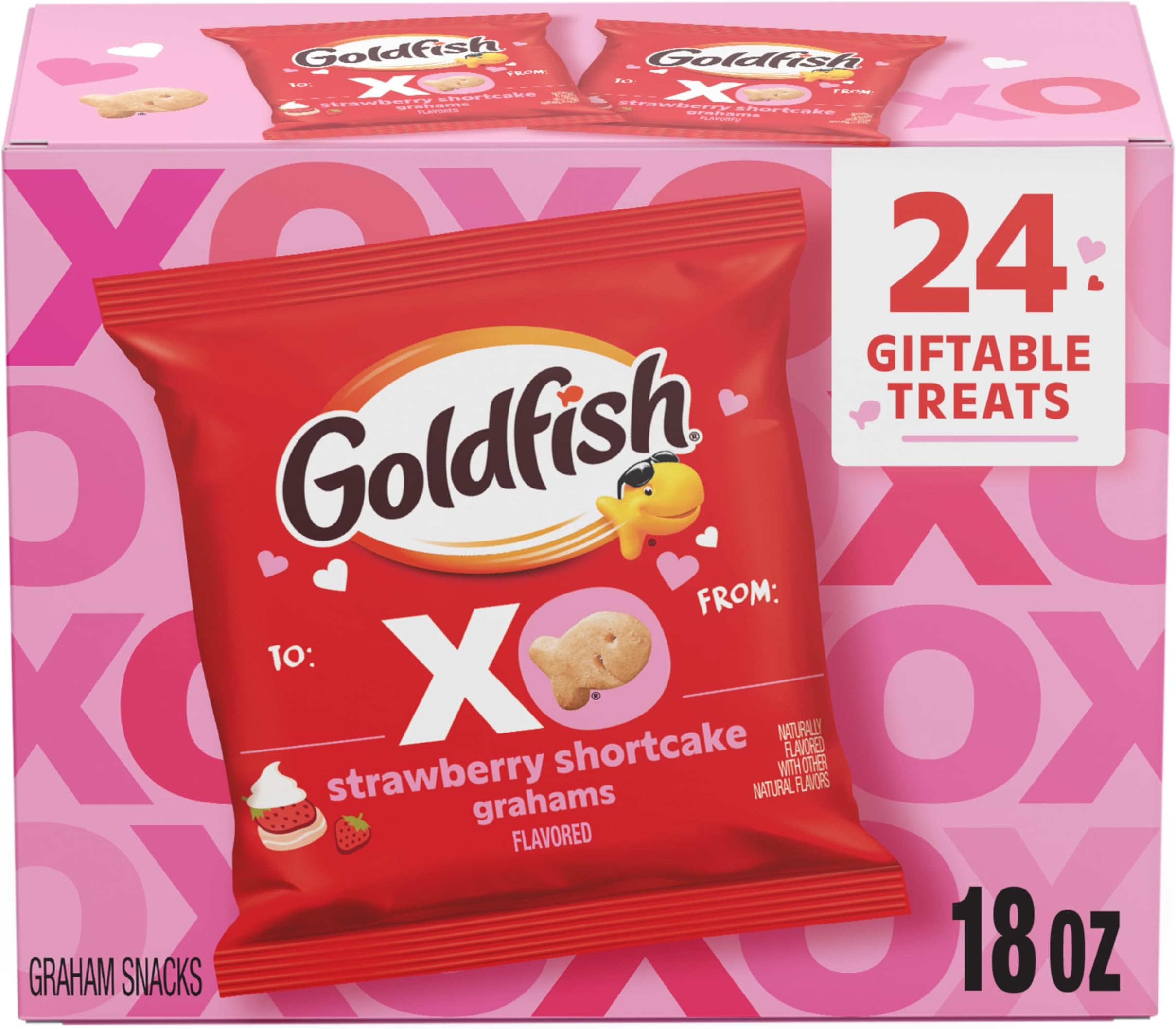 Goldfish Valentine's Day Strawberry Shortcake Flavored Baked Graham Snacks, 24 Count 0.75 Oz