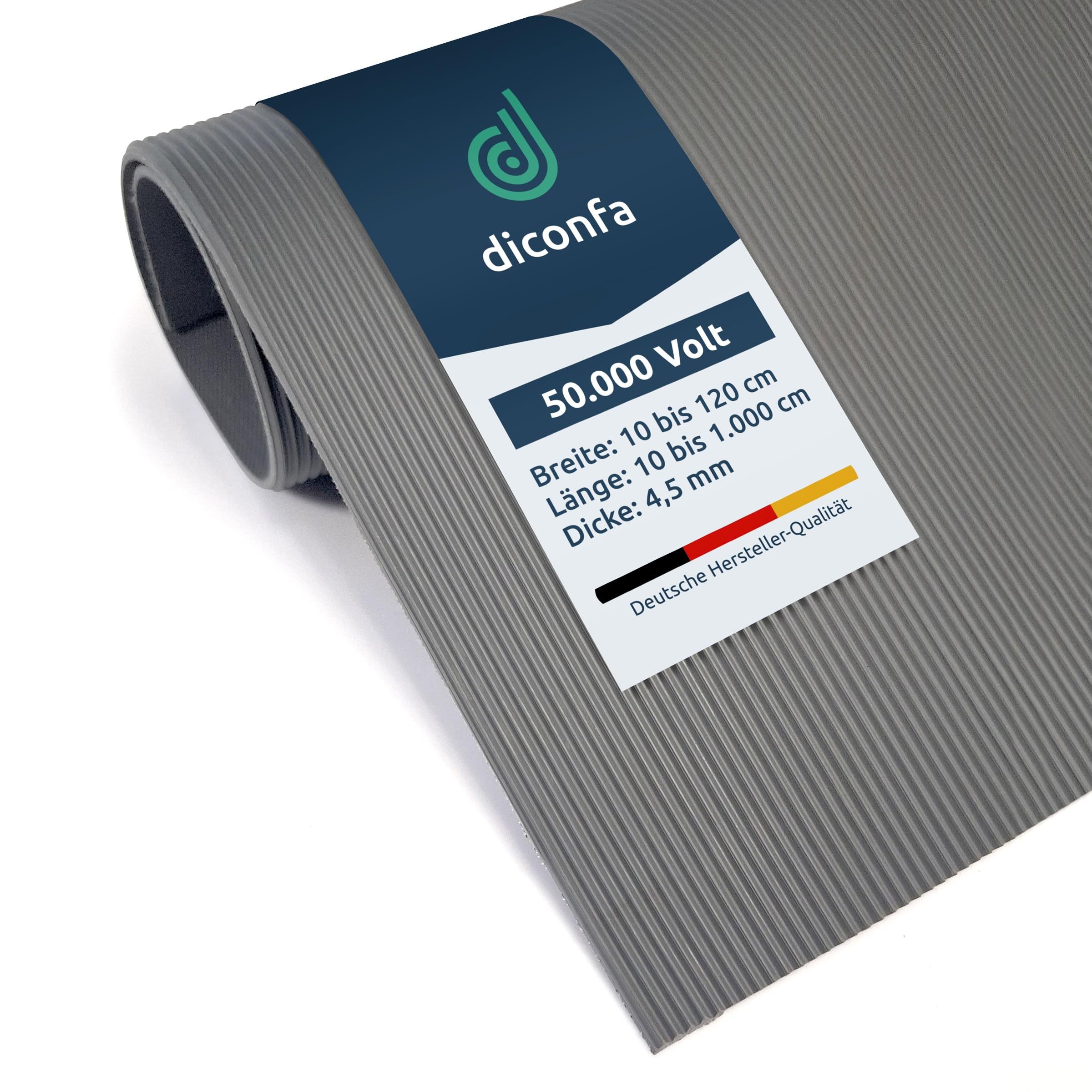 diconfa PROFILINE Isoliermatte 4,5mm grau bis 50kV - BREITE 0,1m bis 1,2m - LÄNGE 0,05m bis 10m - Auswahl 1m x 1m - Elektro-Schutzmatte Bodenbelag elektrisch isolierend Feinriefenmatte