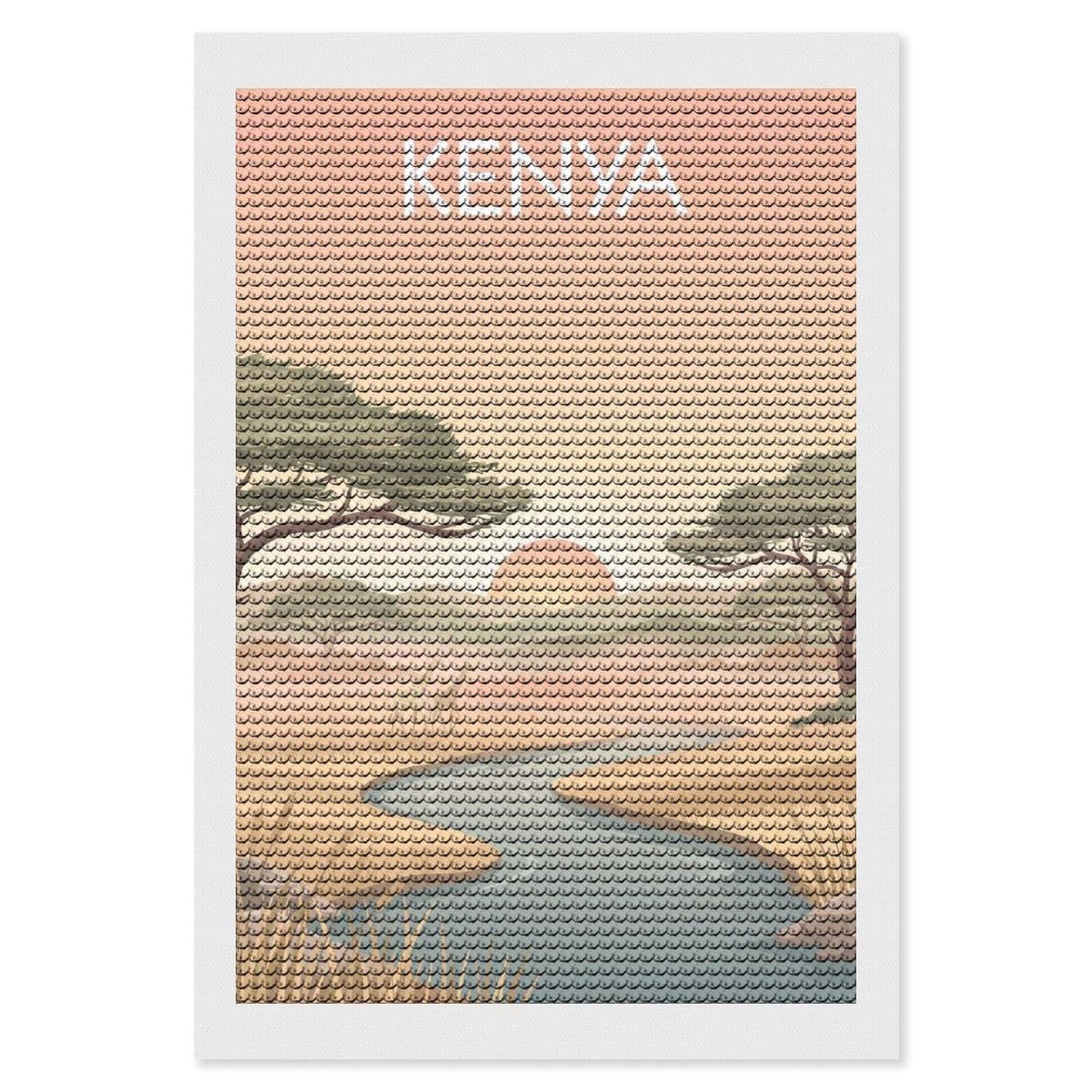 Junmoney Kenya Sunrise Diamond Painting Set 8"x12", Neat Printed Canvas, with Tool Kit, Bedroom Decor, Gift Idea, Complete Accessories