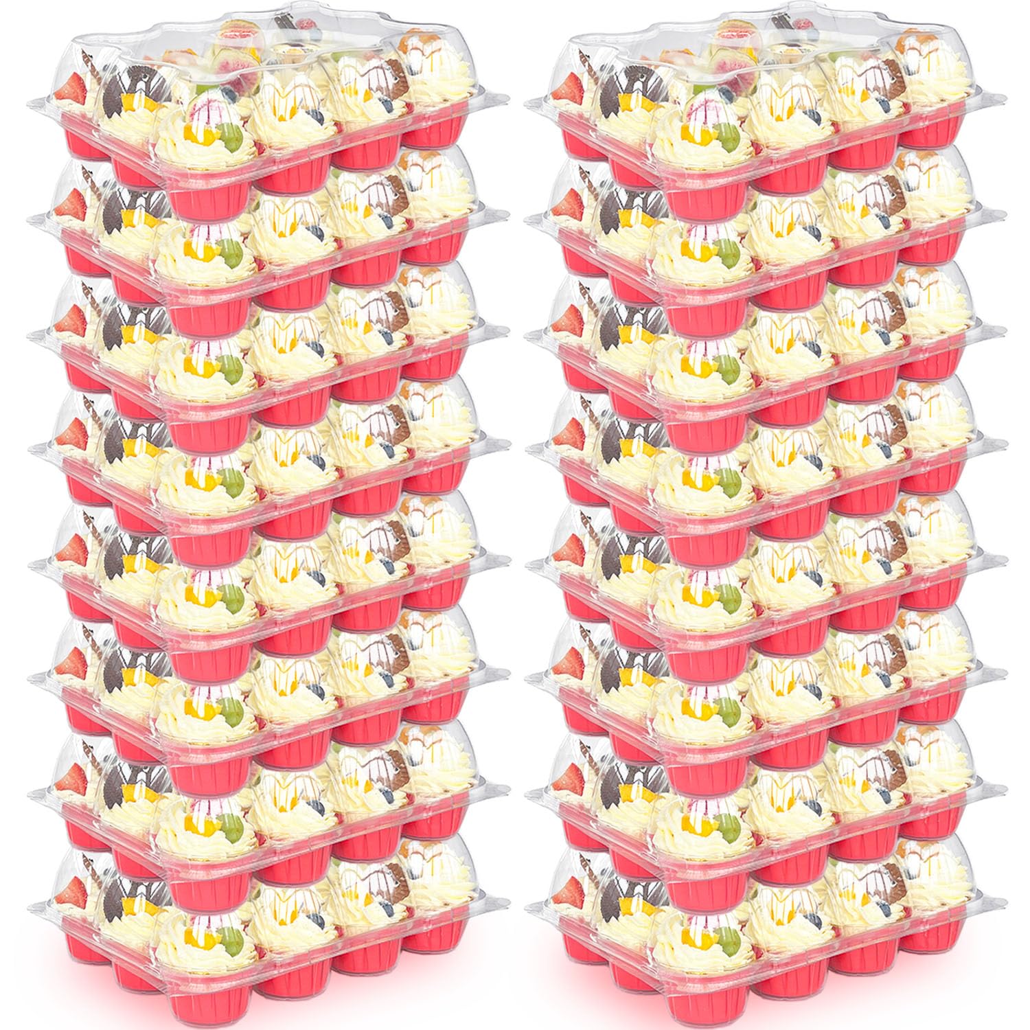 Haawooky(12 Pack x 16 Sets) Stackable Cupcake Carrier Holders,Plastic Cupcake Boxes Holders for 12 Cupcakes,Clear Disposable Cupcake Containers with Detachable Tall Dome Lid