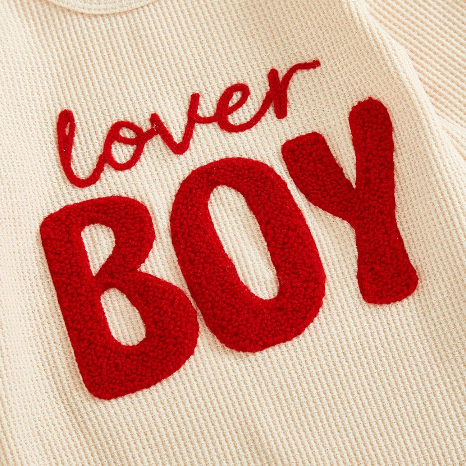 BemeyourBBs Newborn Baby Boy Valentines Outfit Embroidery Long Sleeve Romper Elastic Waist Pants Set 2 Piece Waffle Clothes - Image 6