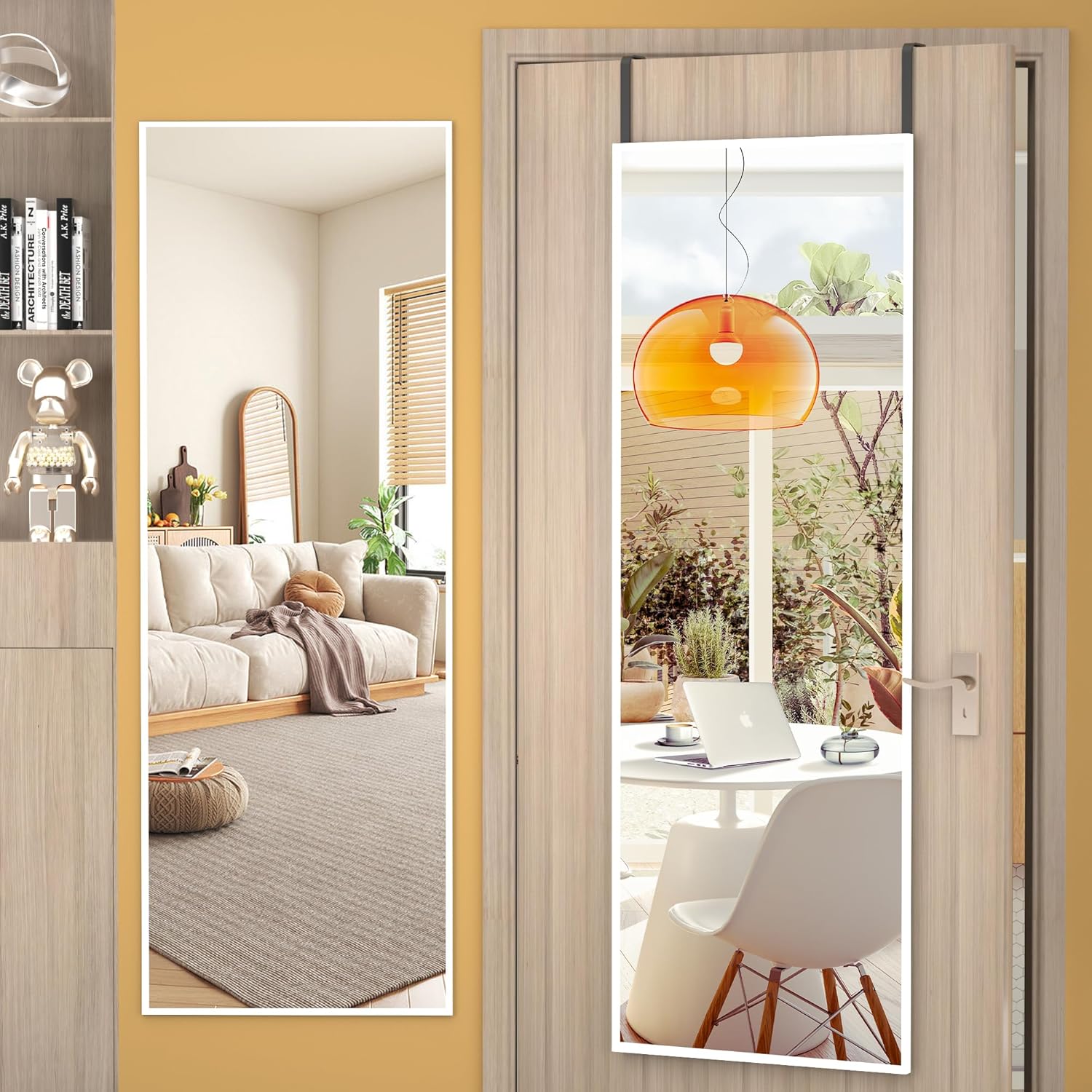 Hasipu Door Mirror Full Length, 51 x 16 Inch Full Body Wall Mirror Over The Door Hanging Mirror for Bedroom, Living Room, Cloakroom White 51"L x 16"W