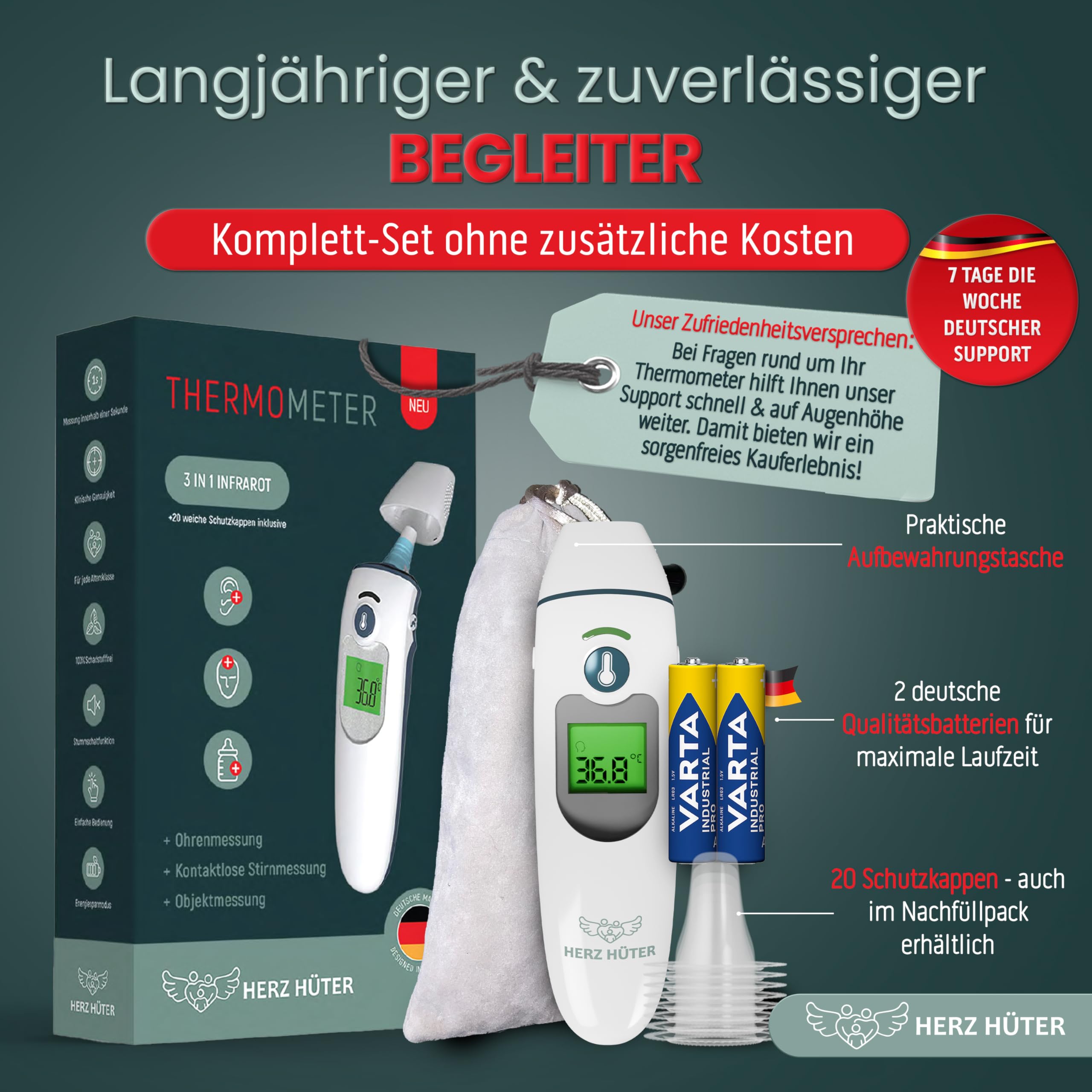 Fieberthermometer Ohr & Stirn, 3 in 1 Thermometer Ohrthermometer Baby Kinder & Erwachsene Stirnthermometer kontaktlos Digitales Fieber-Thermometer Infrarot-Messgerät, TÜV-zertifiziertes Medizinprodukt