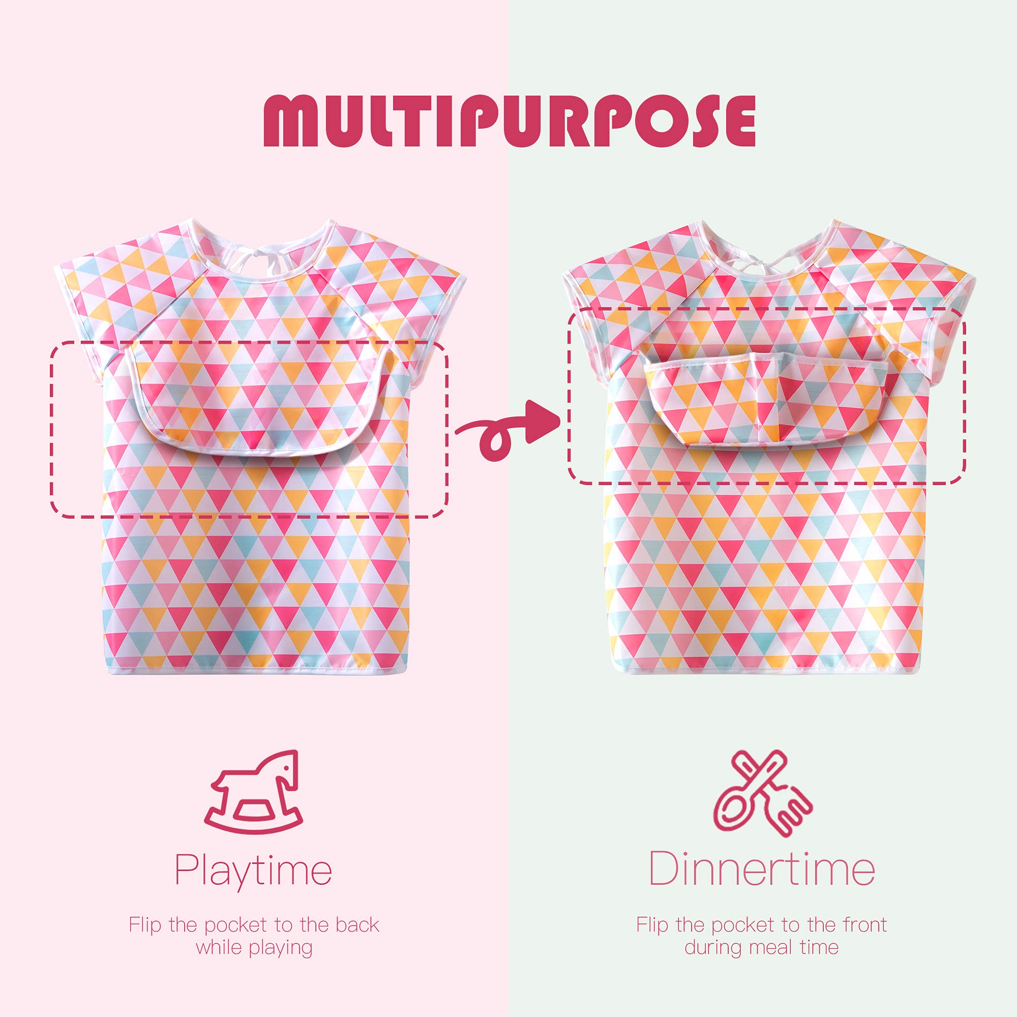 Babero para bebés con mangas Baberos impermeables para bebés y niños pequeños con bolsillo