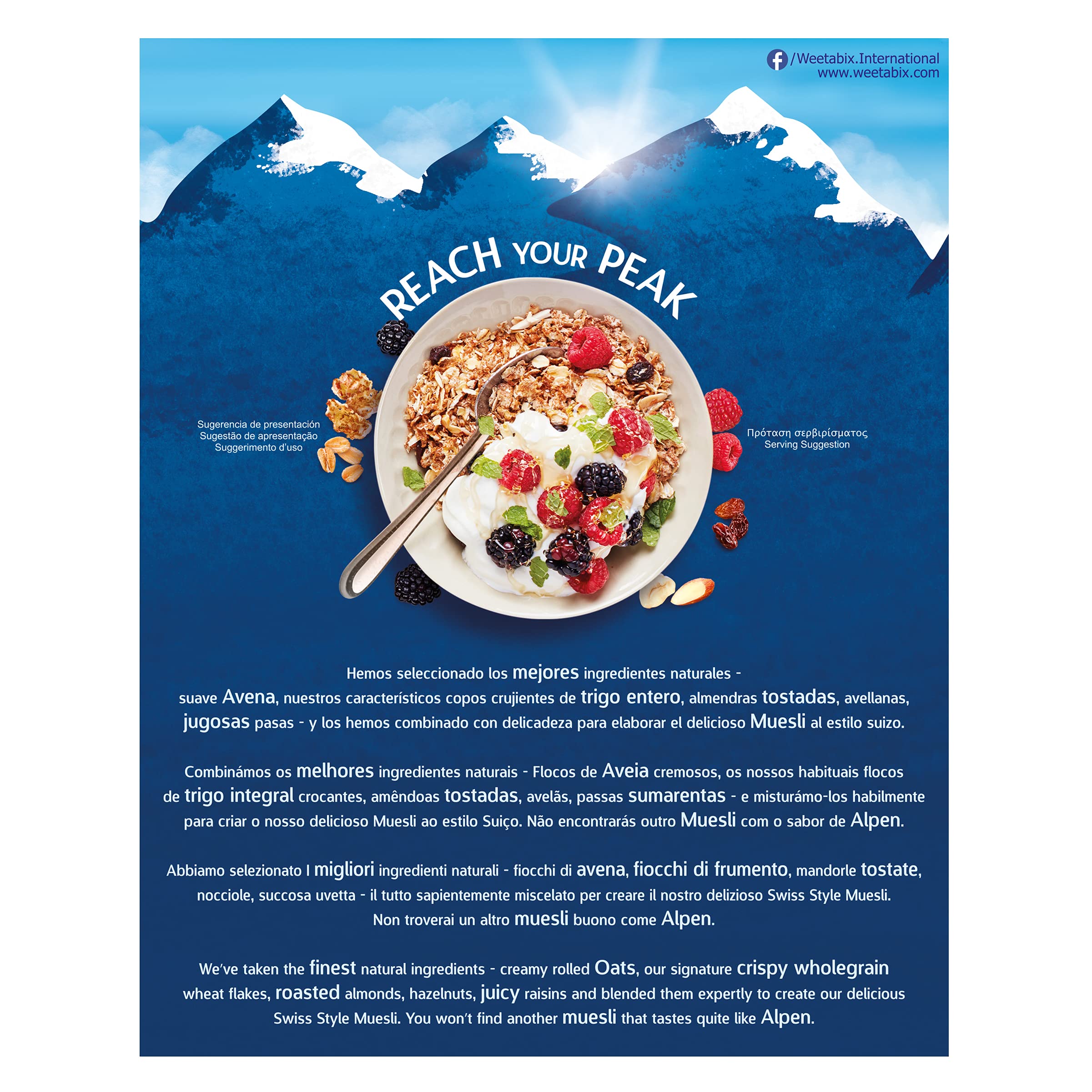 Alpen sin Azúcar- Muesli Suizo sin azúcar añadido 550g (Paquete de 10)