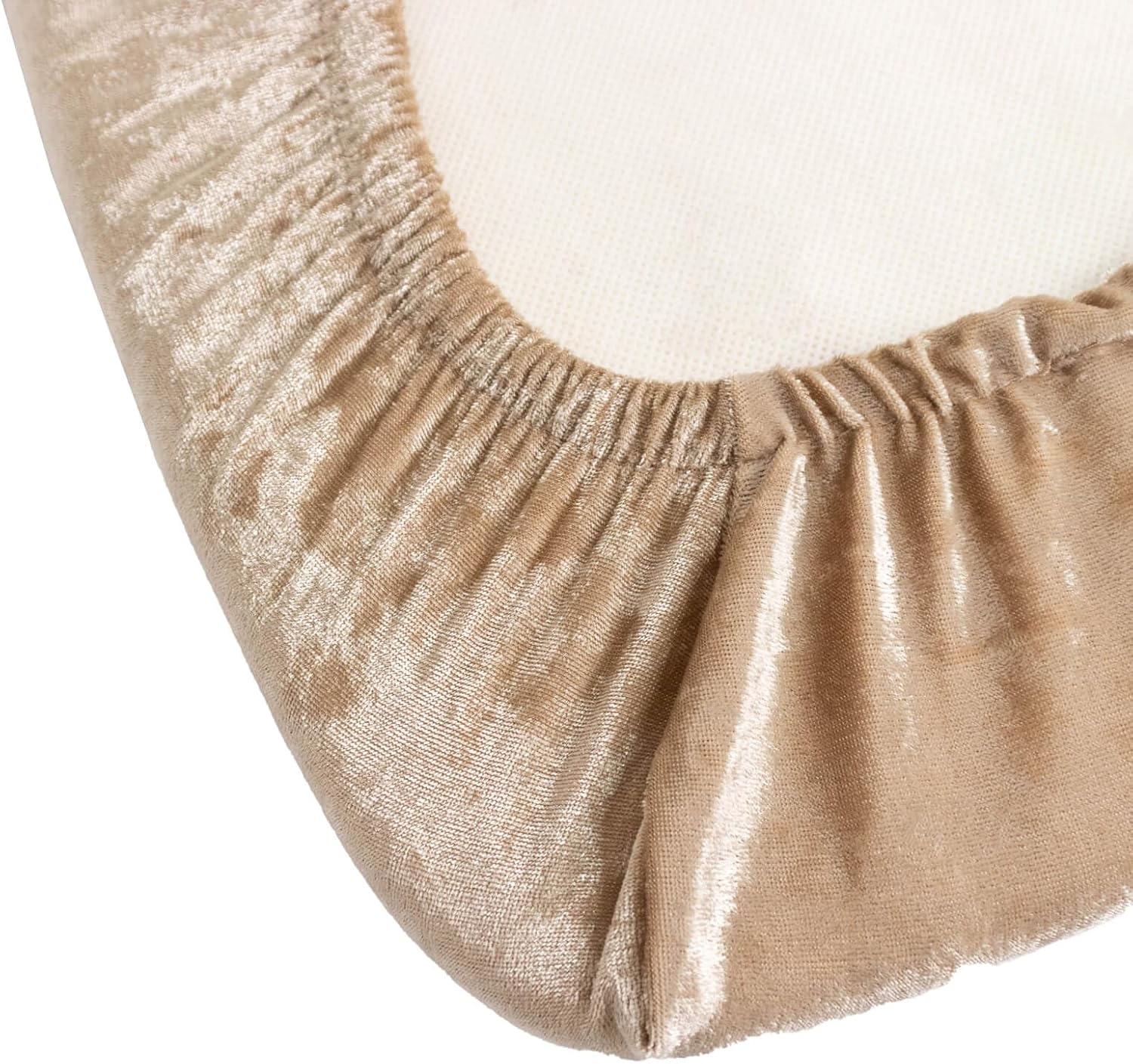 Efavormart 5 Pack Crushed Velvet Chiavari Chair Seat Pad Covers – Beige Stretch Cushion Slipcovers for Dining Chairs, Washable & Reusable