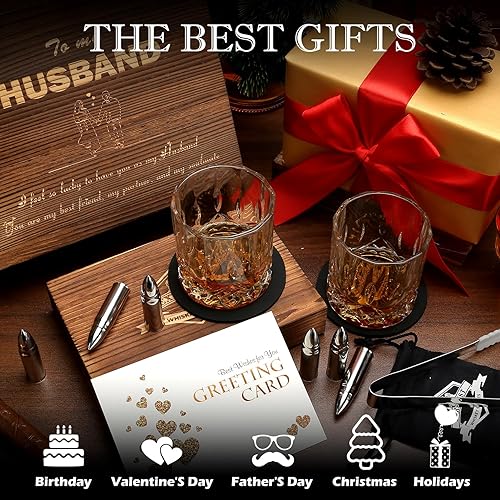 Miniatura 5 de Regalos de whisky para hombres y esposos, regalo de bodas y cumpleaños para hombres de parte de la esposa, juego de piedras y vasos de acero