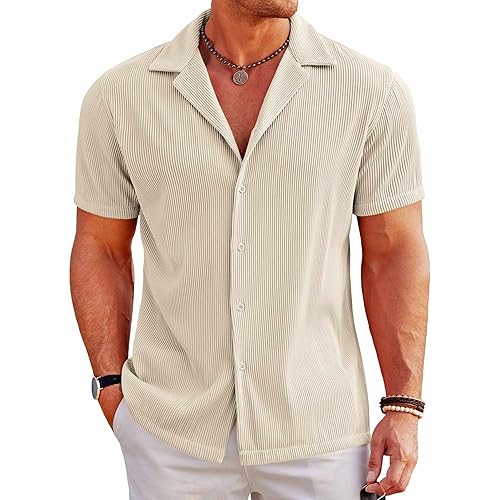 COOFANDY Men's Casual Button Down Shirts Short Sleeve Regular Fit Fashion Camp Beach Shirts Tops