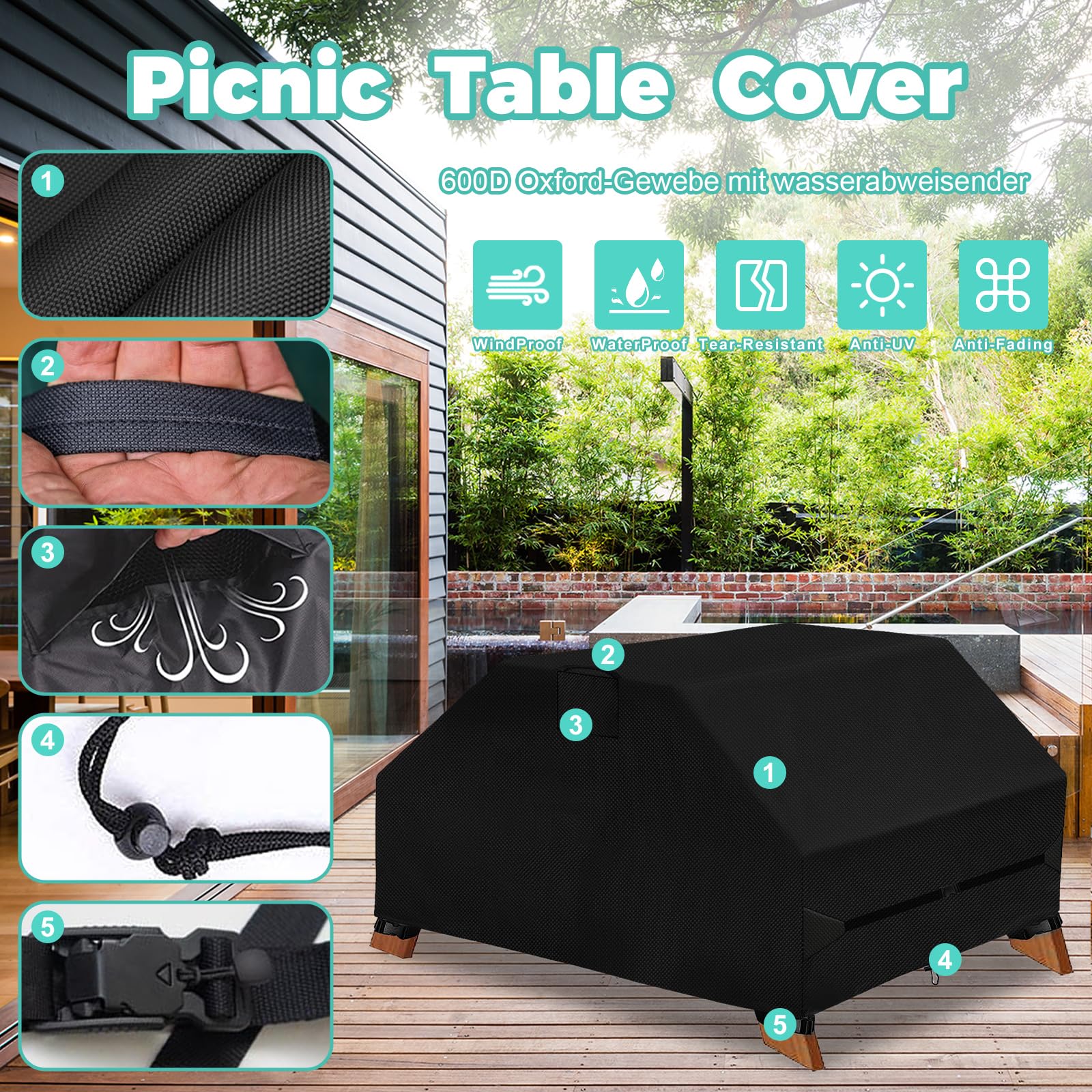 Housse De Protection Hohong Pour Table De Pique-Nique Enfant - 98x97x50cm, Imperméable Oxford 420D