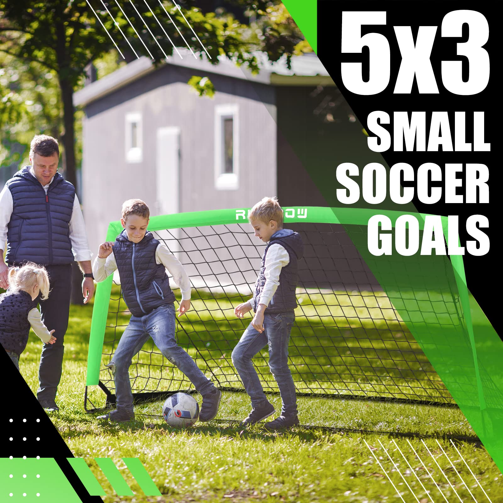 1,5 x 0,9 m, porta da calcio portatile per bambini piccoli da cortile, set di 2 reti da calcio con custodia portatile
