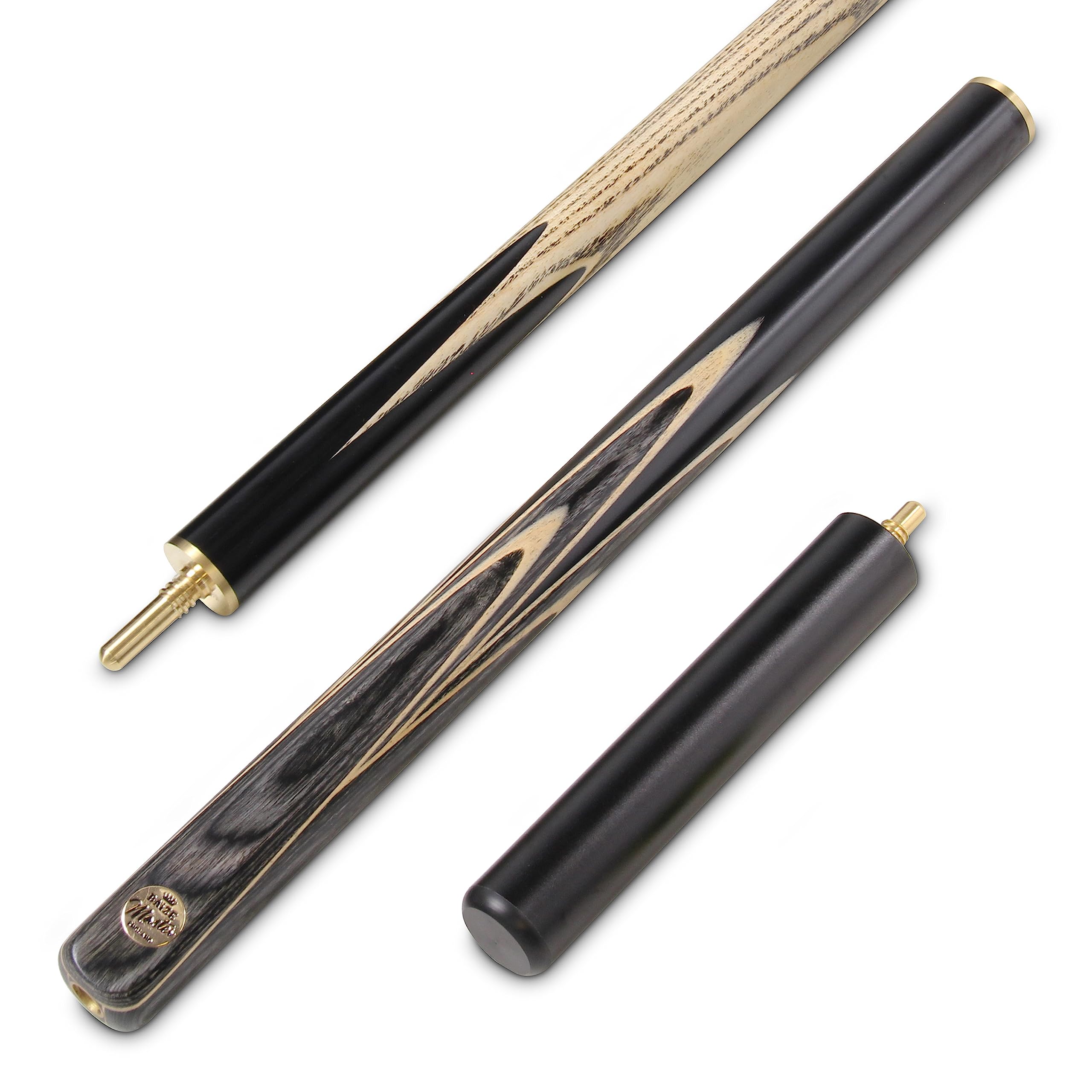 BAIZE MASTER G14 Gold Series 57 Inch EMPEROR English Pool Cue Hand Spliced ¾ Jointed Professional Ebony 8-Ball Pool Cue with a Precision 8mm Tip and 6 Inch Mini Butt Extension (Maple)