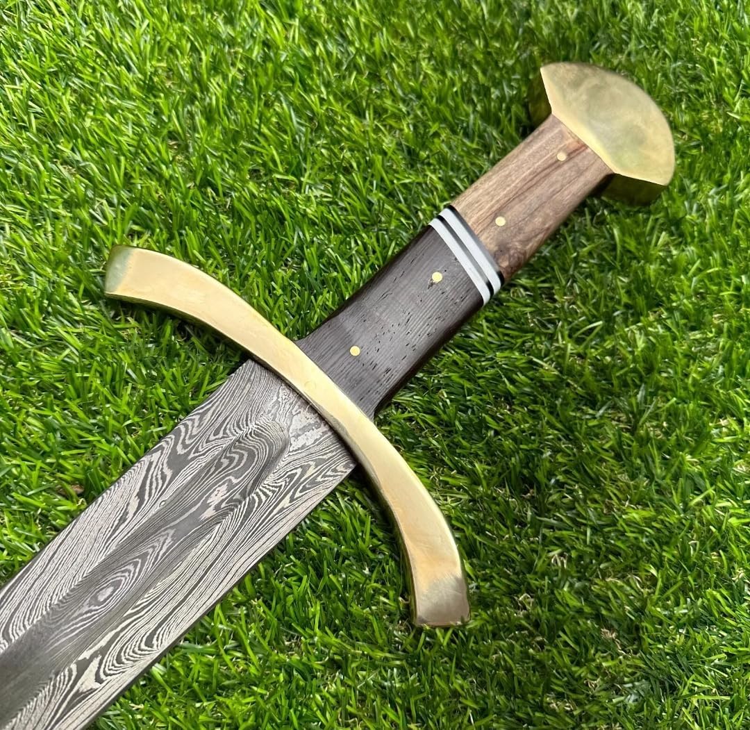 33 Inch Long Medieval Sword, Damascus Steel Double Edge Sword, Wooden Grip Best Combat Sword, Birthday Gift for Him, Fantasy Sword by Empire Industry