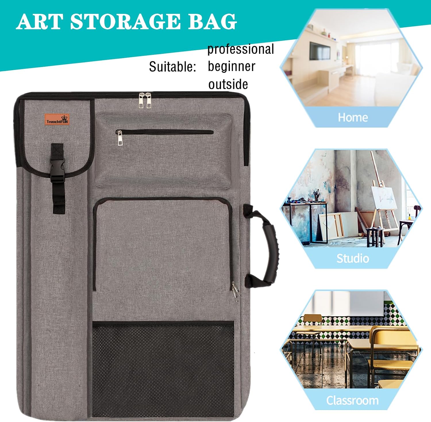TreochtFUN Art Portfolio Case 24" x 18" - Medium Artist Backpack Drawing Bag for Canvas Board, Artwork Storage & Painting Supplies Organizer for Artwork, Professionals & Plein Air