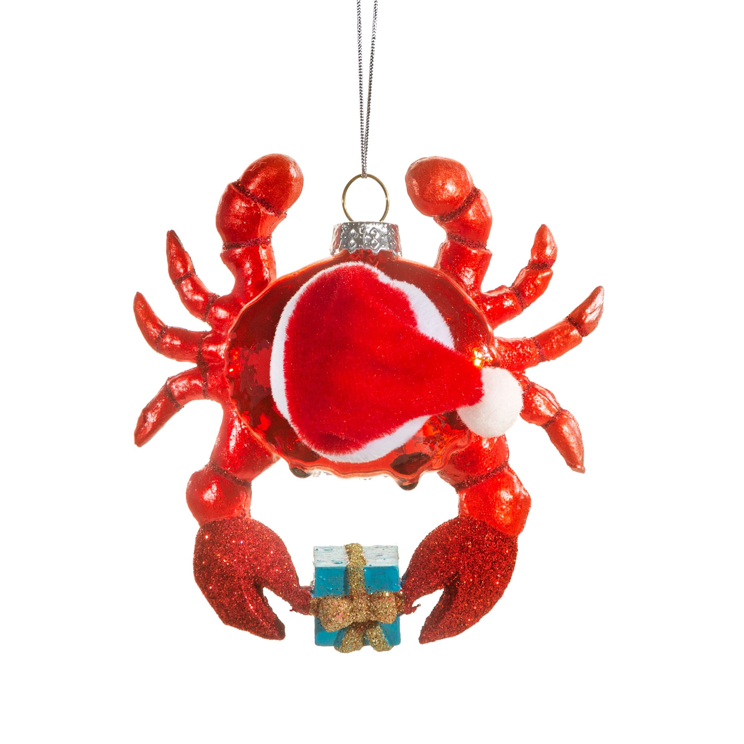 Sass & Belle Red Festive Crab With Present Shaped Bauble