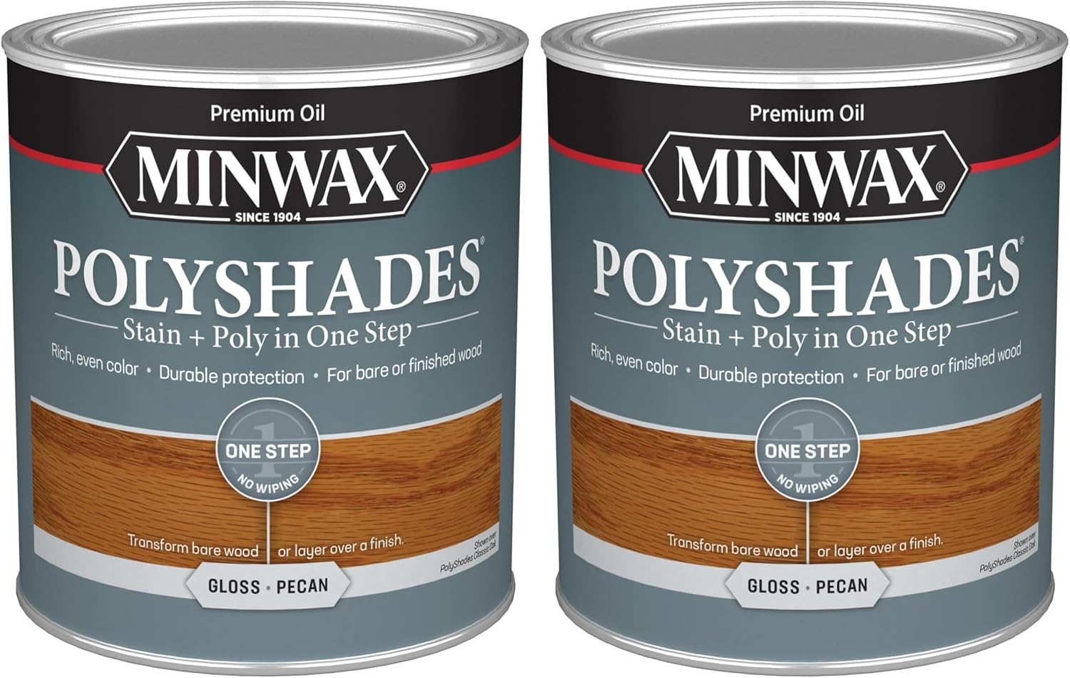 Minwax PolyShades Wood Stain + Polyurethane Finish – Quart, Pecan, Gloss (Pack of 2)