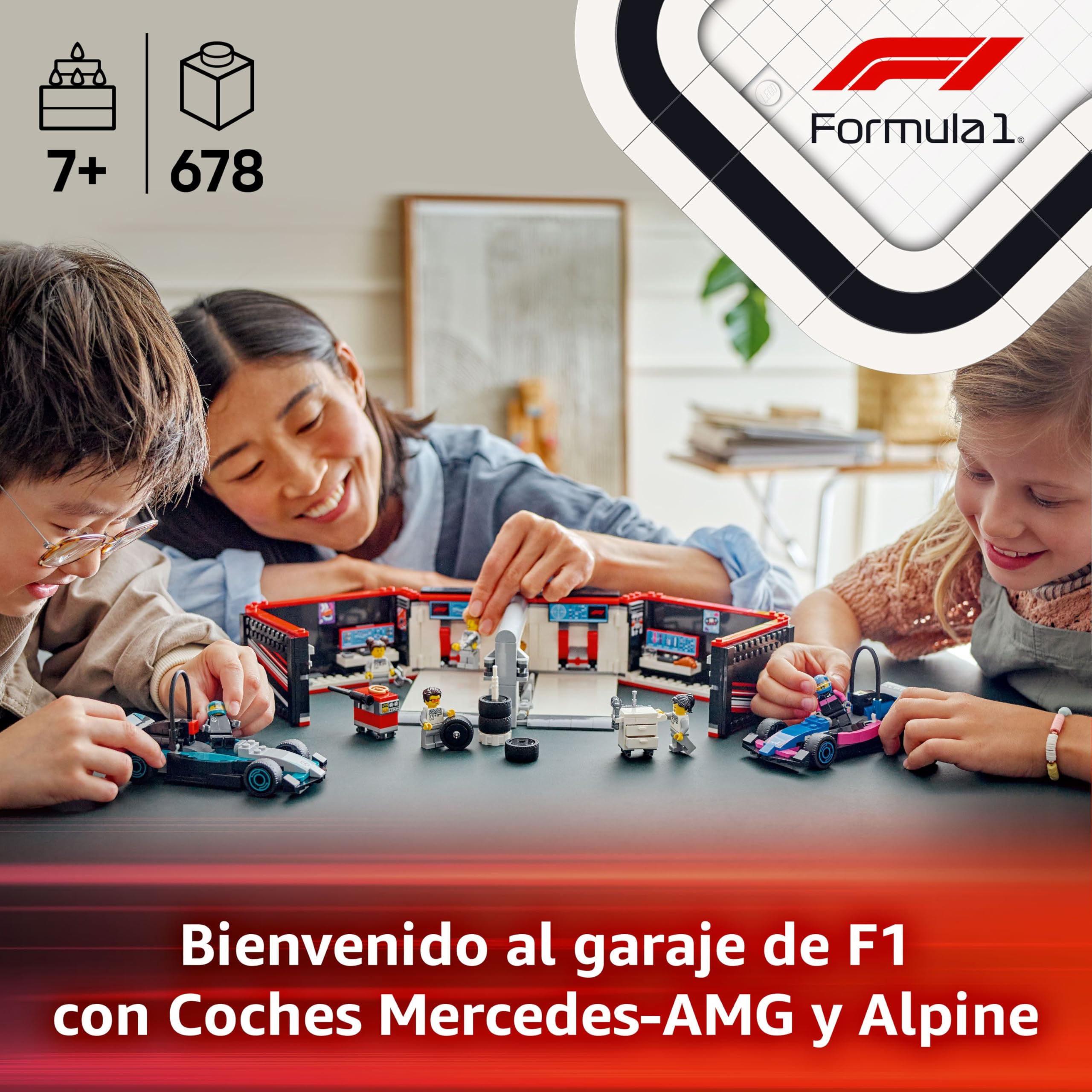 LEGO City Garaje de F1 con Coches Mercedes-AMG y Alpine, 2 Maquetas de Vehículos de Fórmula 1 de Juguete y 2 Minifiguras de Pilotos y 4 Mecánicos, Regalo para Niños y Niñas de 7 Años o Más 60444