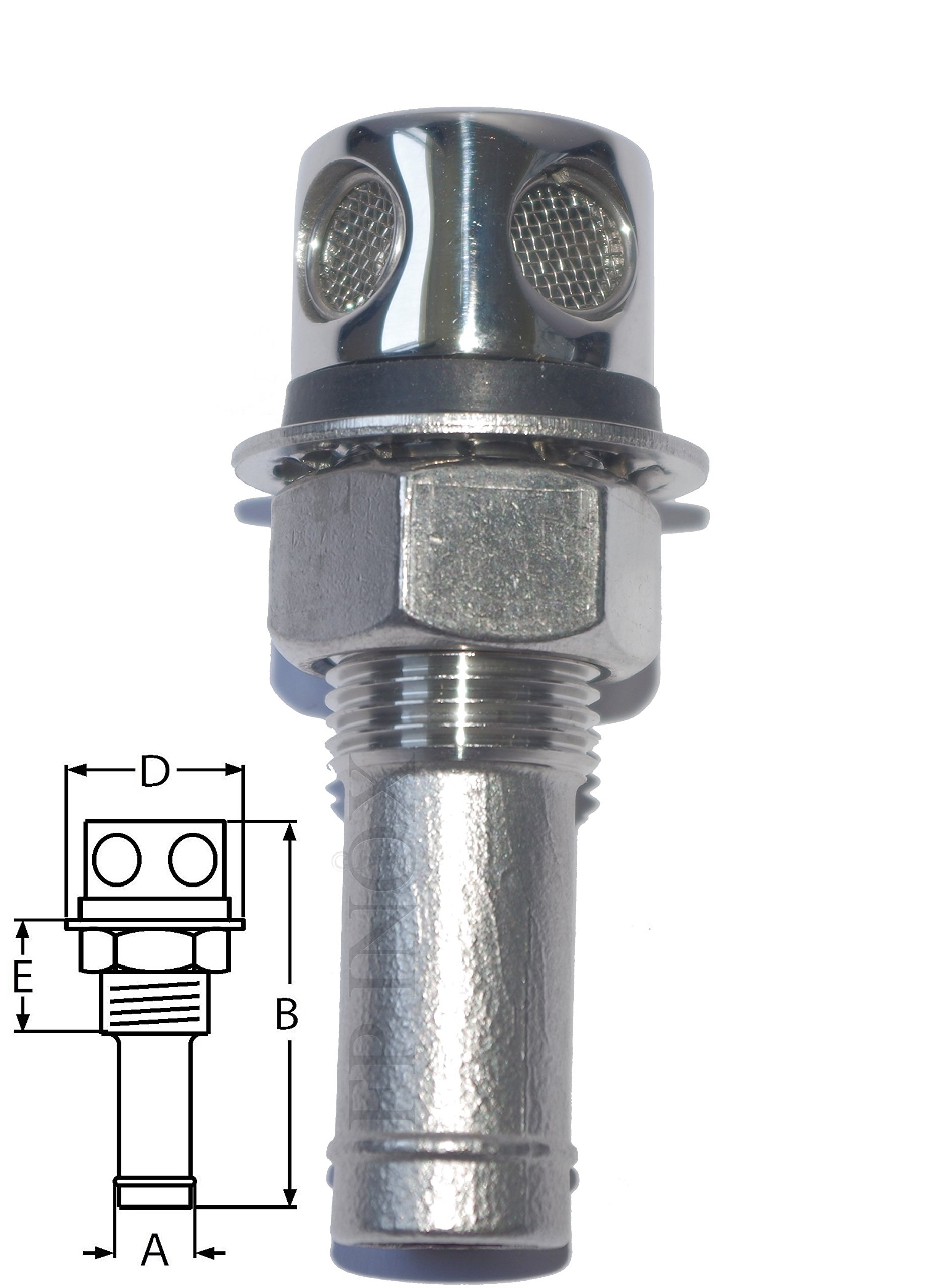 Reniflard 16mm Droit Event Carburant Gasoil INOX 316