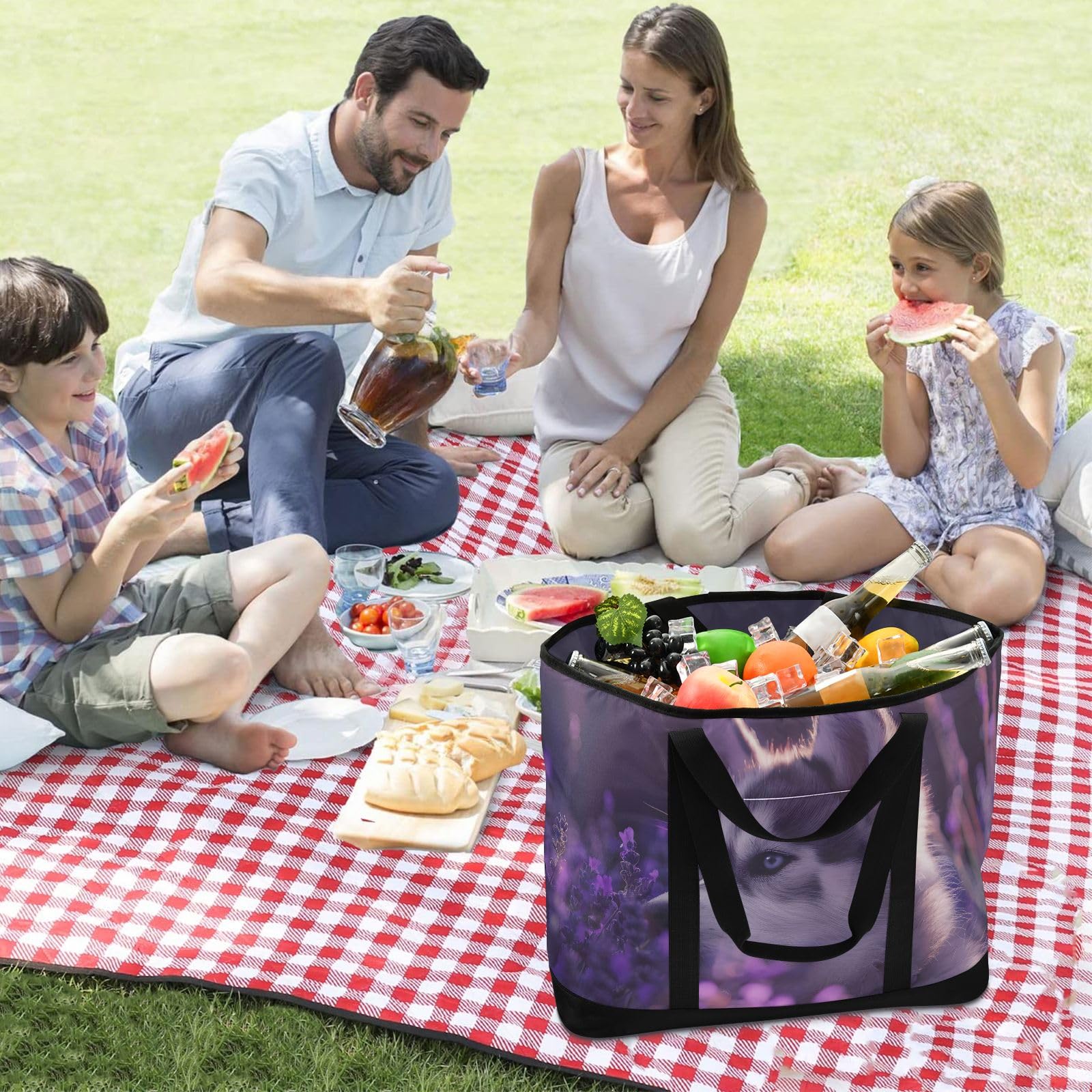 Husky - Bolsa térmica aislada, bolsas de compras reutilizables con cremallera, bolsa térmica grande portátil para viajes o camping