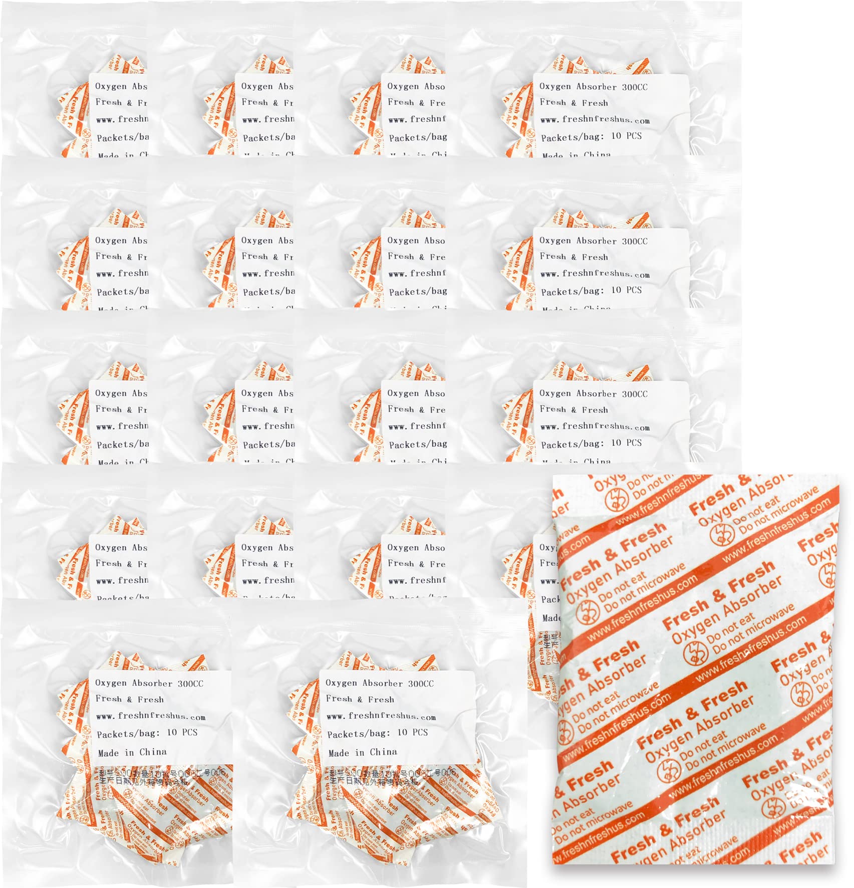 Fresh Brand 300 CC [180 Packets] Premium Oxygen Absorbers for Food Storage, Oxygen Scavengers Packets(18 Bag of 10 Packets) - ISO 9001 Certified Facility Manufactured Oxygen Absorbers