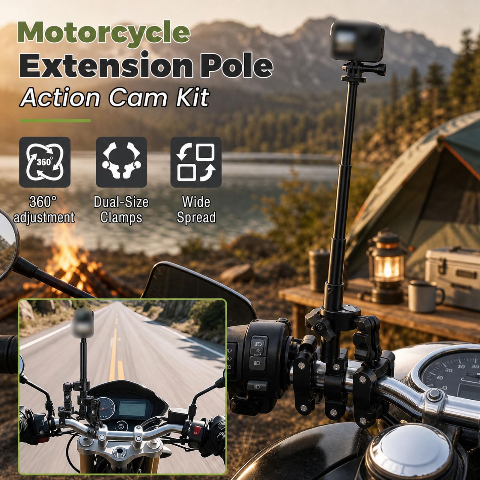 Shkalacar Kit di Montaggio per Manubrio con Supporto per Telecamera Moto