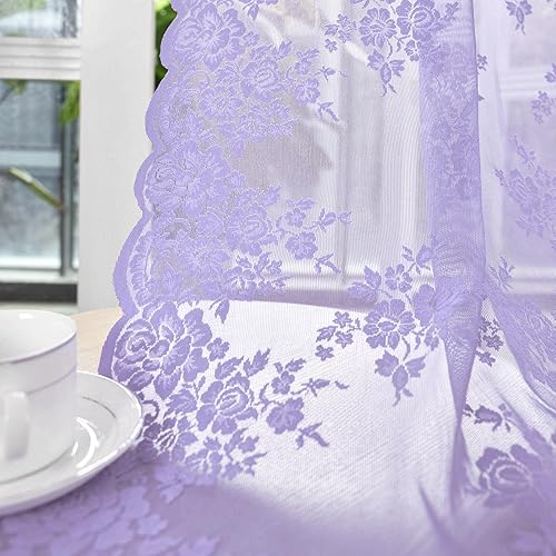 Miniatura 63 de Kotile Cortinas traslúcidas beige de 96 pulgadas de largo para sala de estar, 2 paneles de cortinas rústicas de encaje florales retro crema para