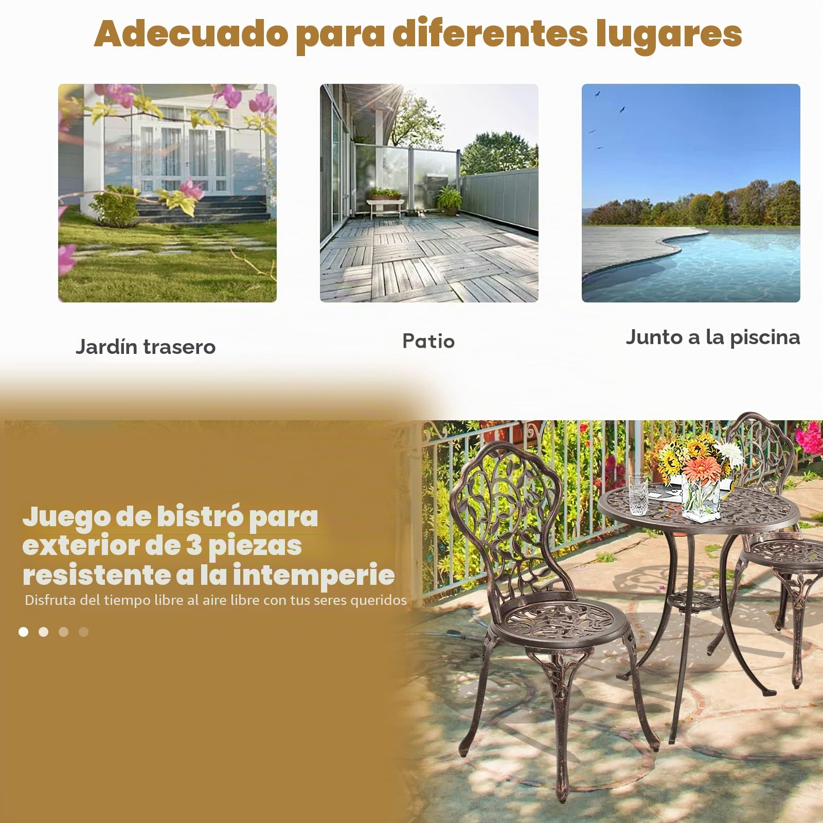 LIFEZEAL Conjunto de Mesa y 2 sillas de jardín de Aluminio Retro