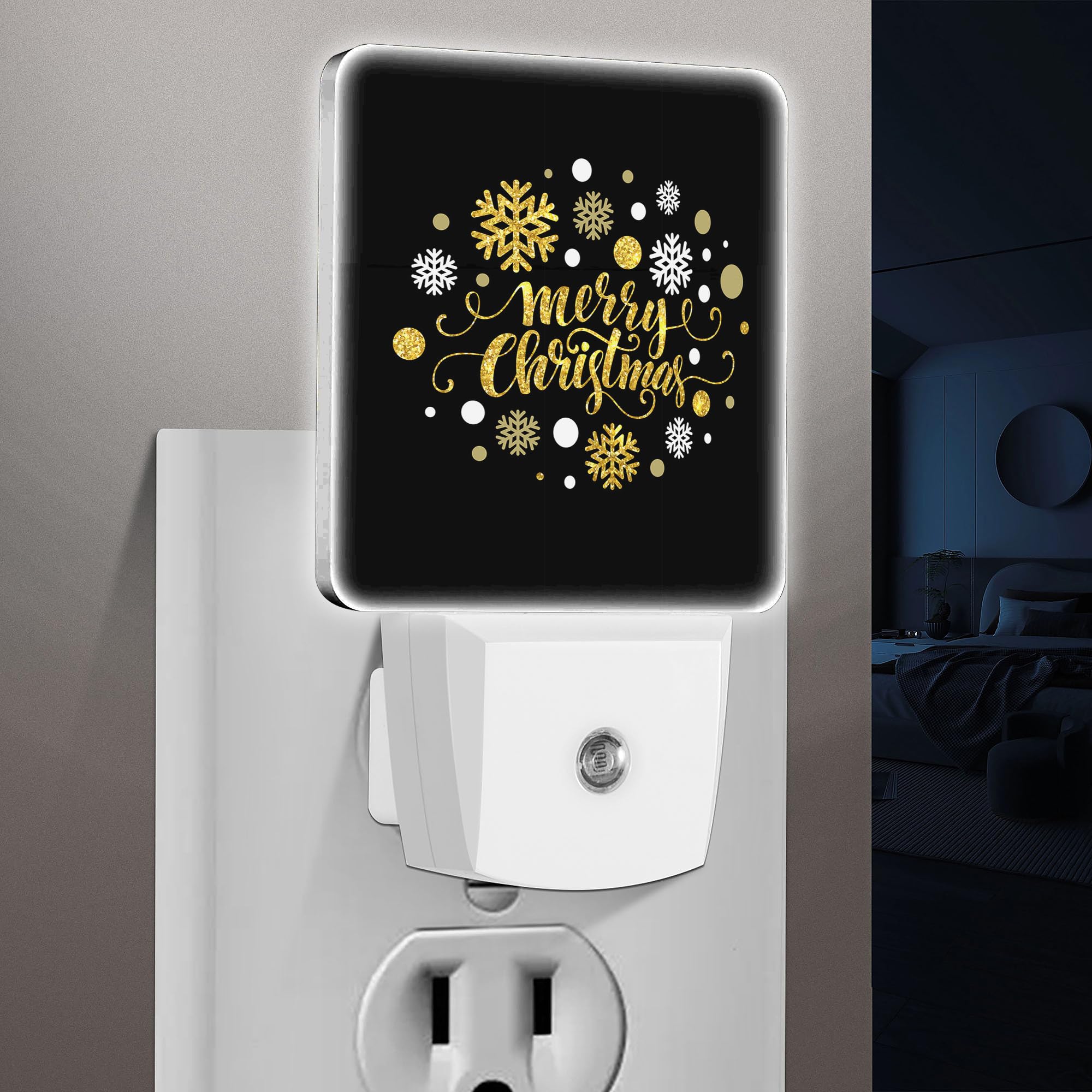 Jahiona LED Night Light Lamp with Smart Sensor Dusk to Dawn Sensor,Merry Christmas Gold Glittering Night Light Daylight White,0.5W Plug-into Wall for Adults,Bedroom,Bathroom,Hallway,Kitchen