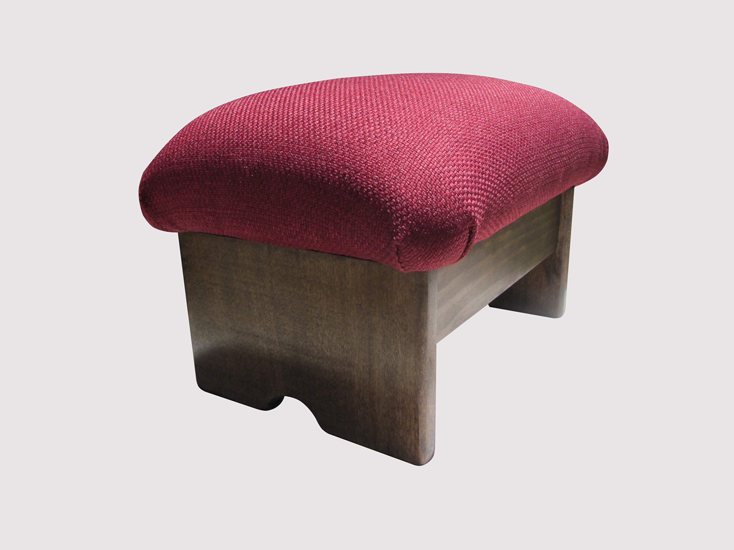 KR Ideas Padded Foot Stool Solid Fabrics 9" Tall, Walnut Stain (Made in The USA) (Burgundy - Walnut)