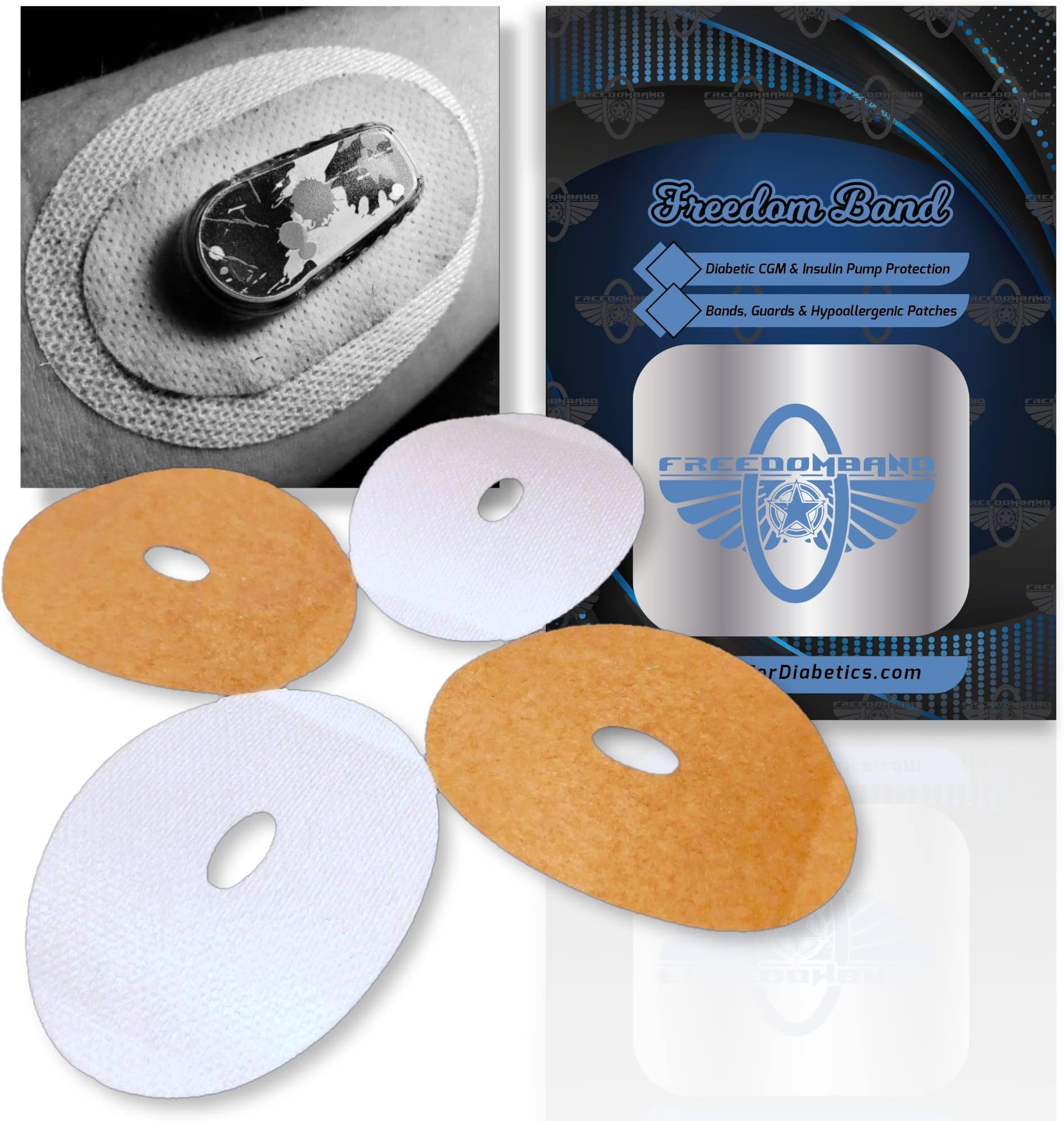 Freedom Band 10 Count White Underlay Skin Barrier Adhesive Patches Compatible with Dexcom G6 Waterproof 10+ Day (White)