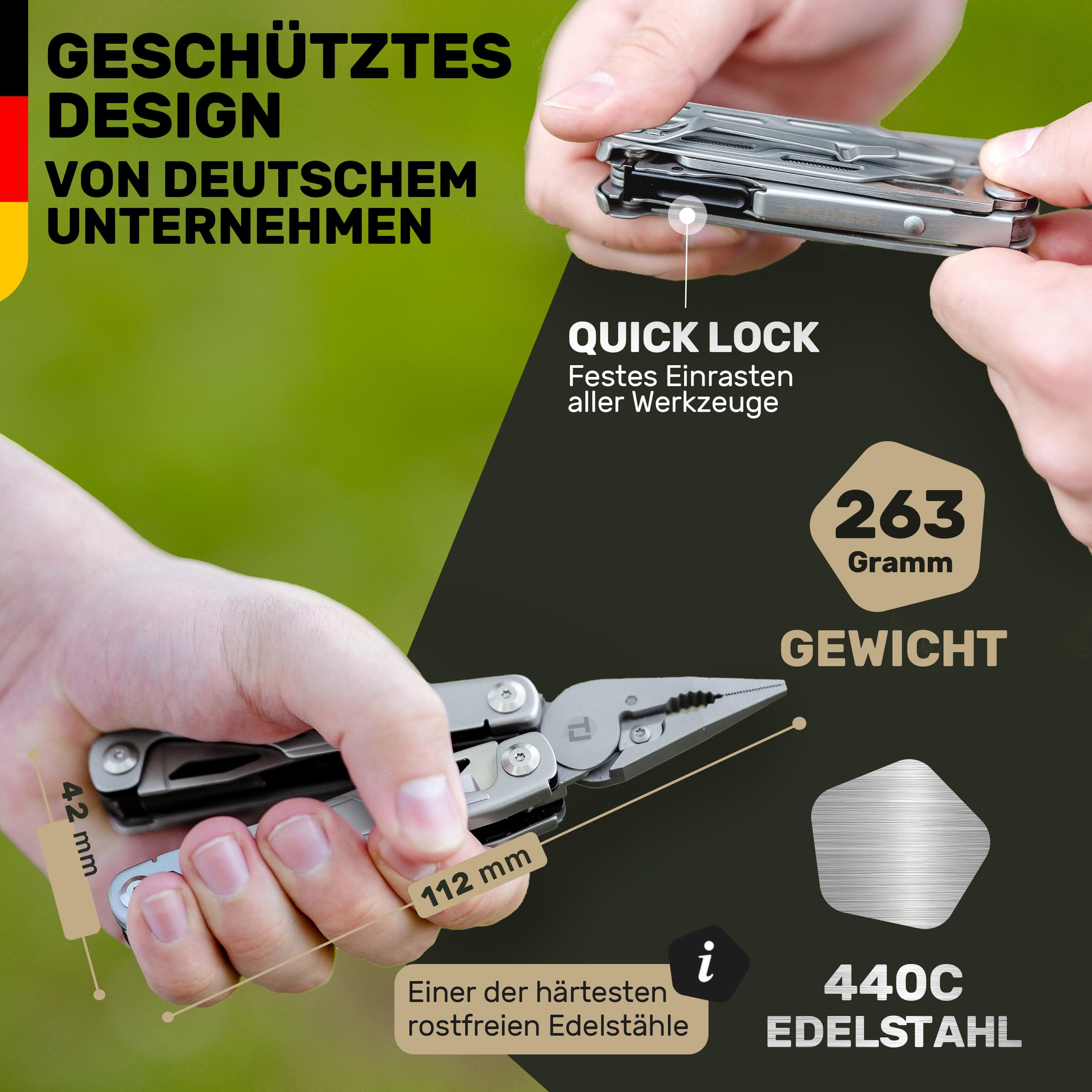 Pince Multifonction en Acier Inoxydable 440C, Multi-Outils Pliant de Poche pour Camping, Randonnée, Pêche et Bricolage (Trail Titan)