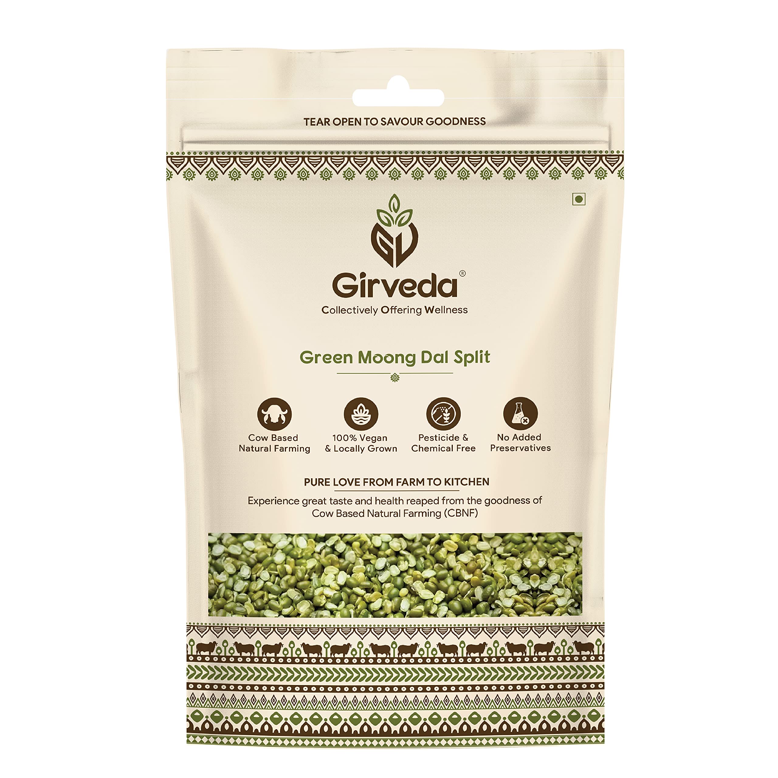 Girveda Green Moong Dal Split 500gm Cow Based Natural Farming Product From Gir