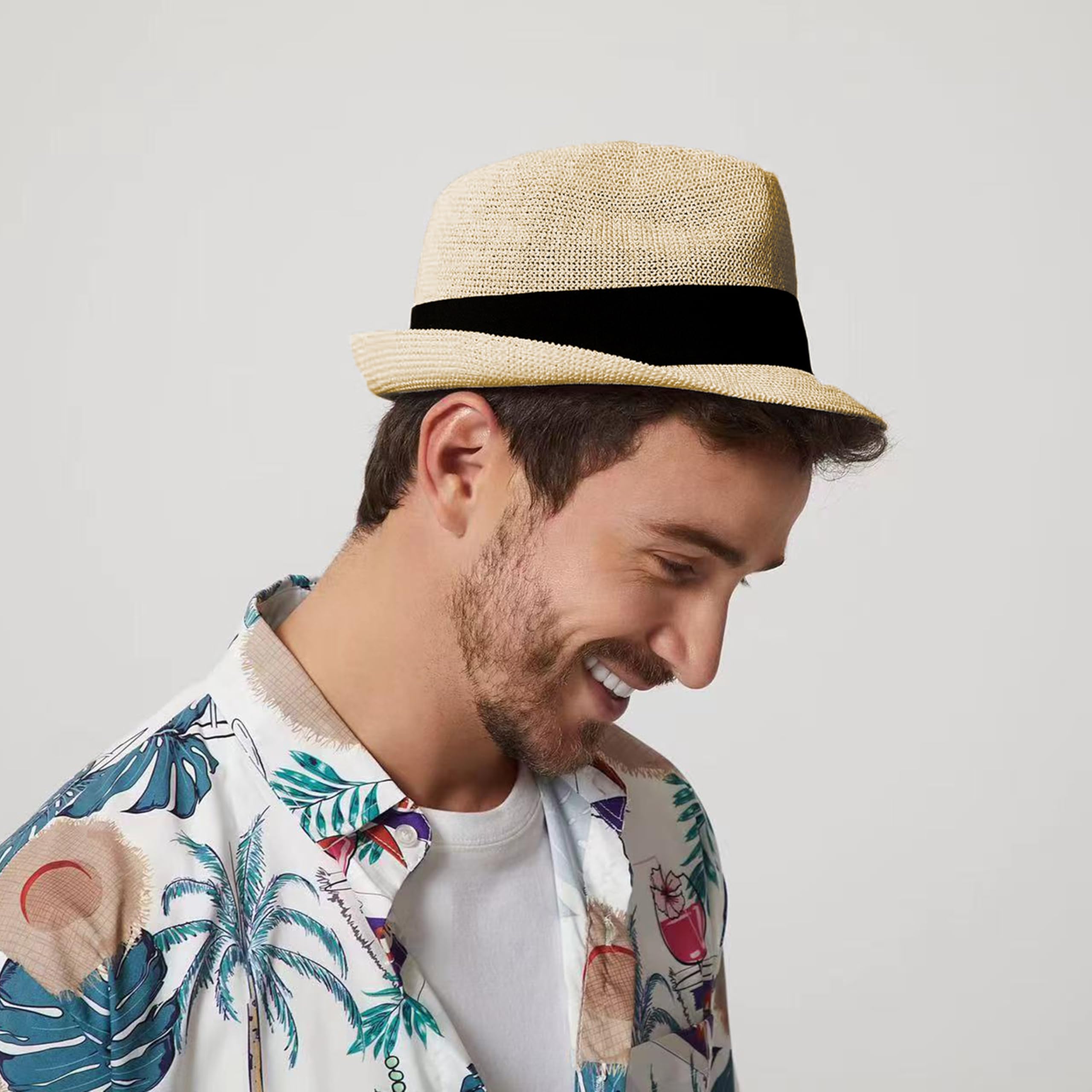 Cappelli Fedora di paglia Panama estivi per uomo donna cappello trilby pieghevole arrotolabile a tesa corta Panama Beach Hat
