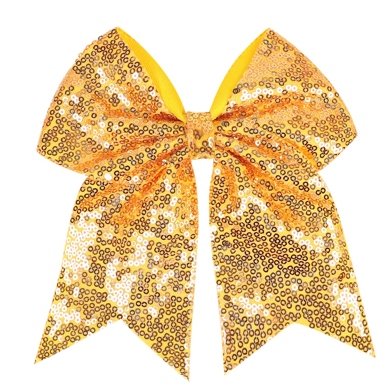 Jumbo Glitter Cheer Bow Clip - 7 Inch Large Cheerleading Sequin Hair Bow with Tails for Girls Teen Softball Cheerleader Outfit Uniform (Yellow)