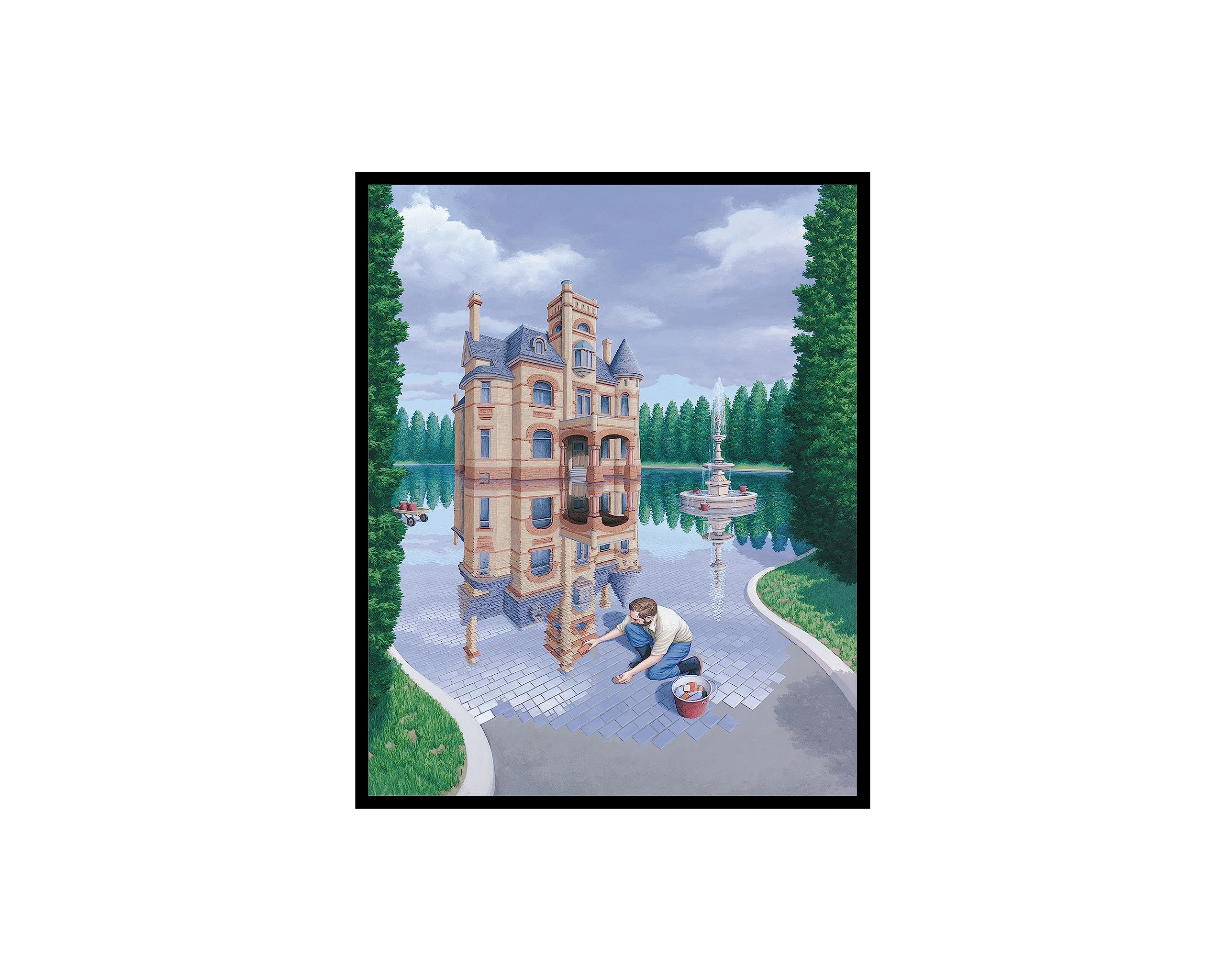 Poster Master Classic Rob Gonsalves Poster - Vintage Magic Realism Print - 8x10 UNFRAMED Wall Art - Gift for Artist, Friend - Master of Illusion, House, Fountain, Trees - Wall Decor for Home, Office