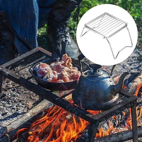 Miniatura 6 de PATIKIL Parrilla plegable para fogata, parrilla portátil de acero inoxidable con patas y bolsa de transporte para camping, senderismo, picnic, pesca